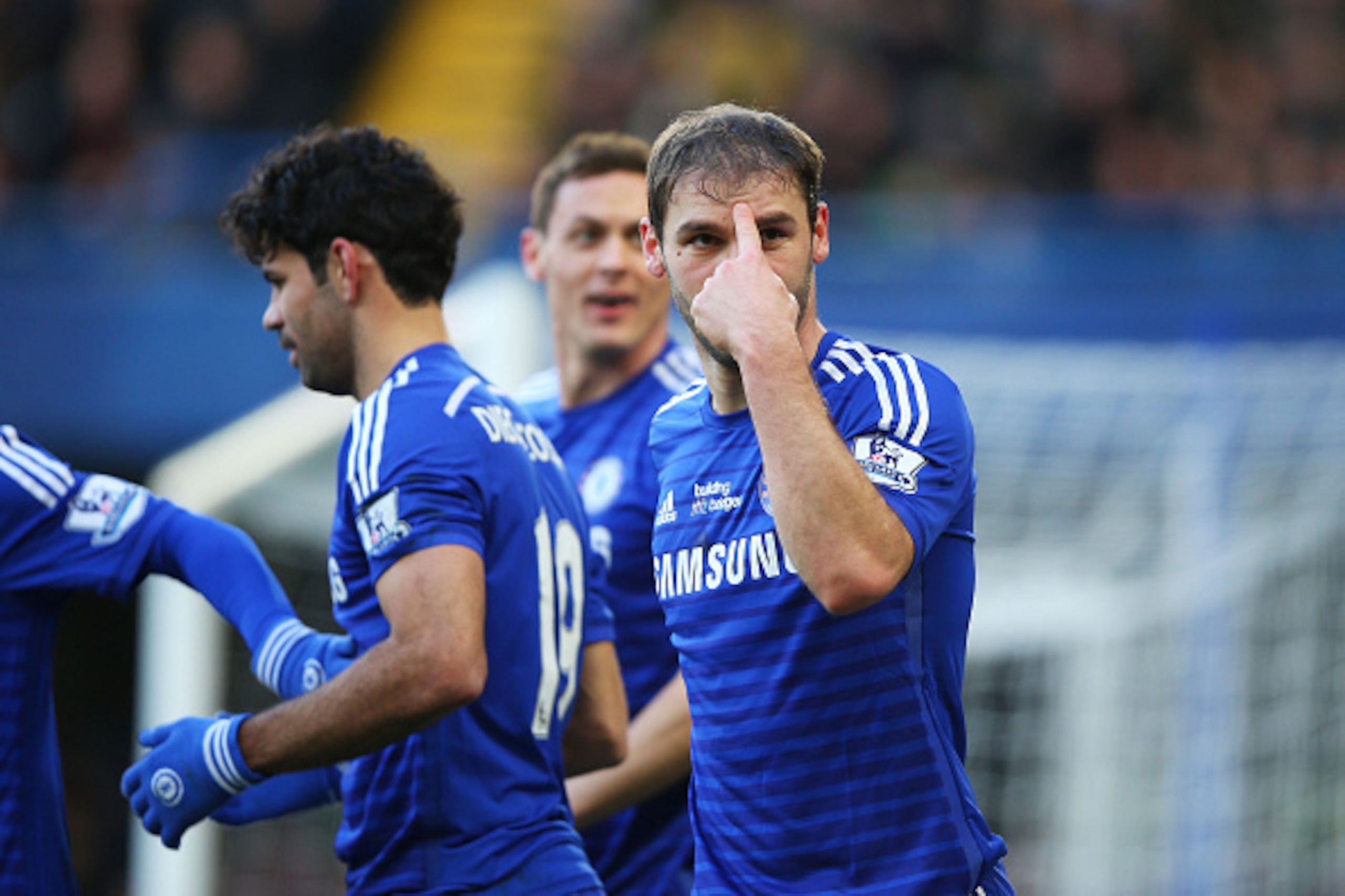LONDON, ENGLAND - FEBRUARY 21:  Branislav Ivanovic of Chelsea celebrates after scoring the opening goal during the Barclays Premier League match between Chelsea and Burnley at Stamford Bridge on February 21, 2015 in London, England.  (Photo by Paul Gilham