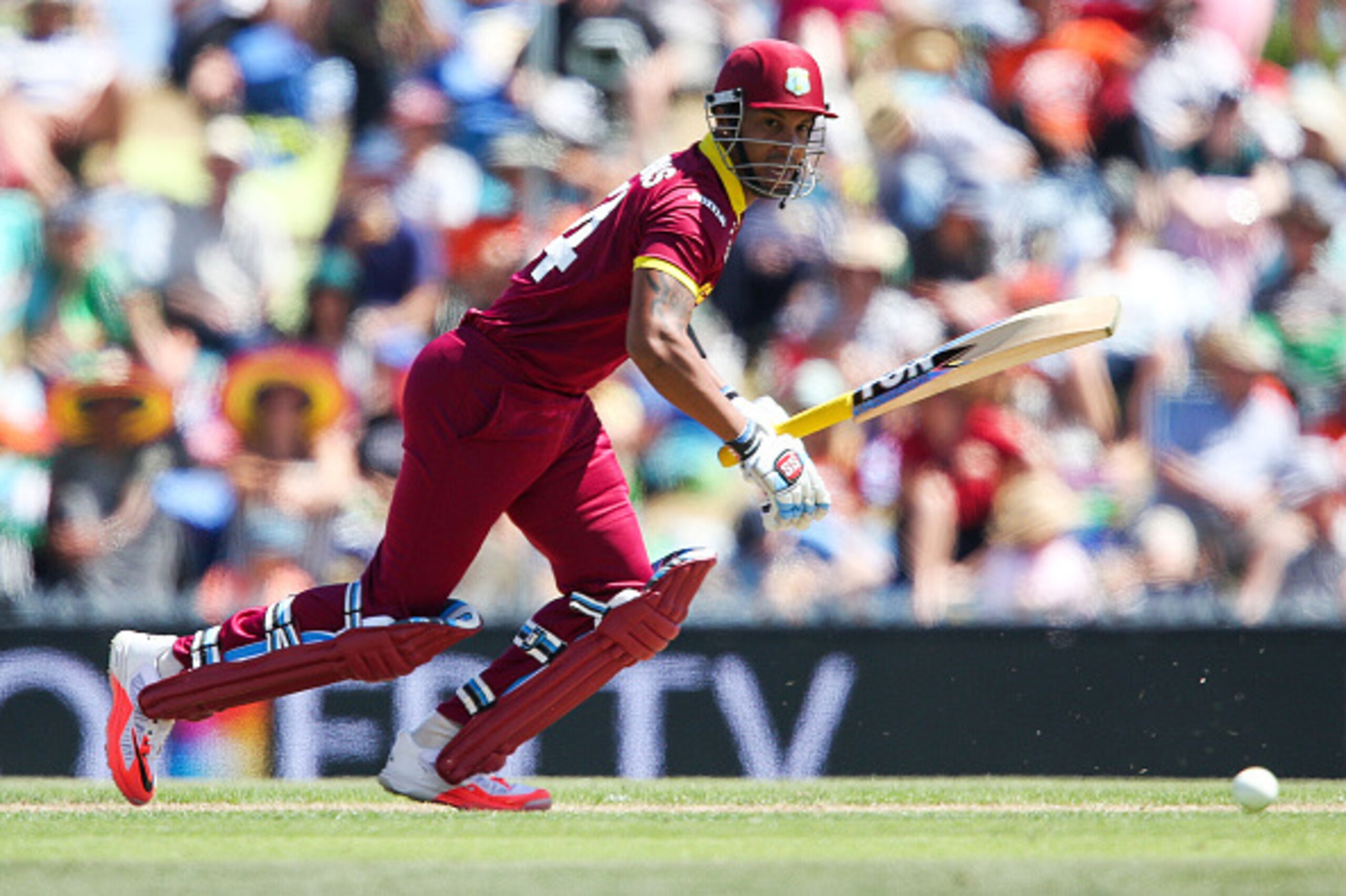 NELSON, NEW ZEALAND - FEBRUARY 16:  Lendl Simmons of the West Indies bats during the 2015 ICC Cricket World Cup match between the West Indies and Ireland at Saxton Field on February 16, 2015 in Nelson, New Zealand.  (Photo by Hagen Hopkins/Getty Images)