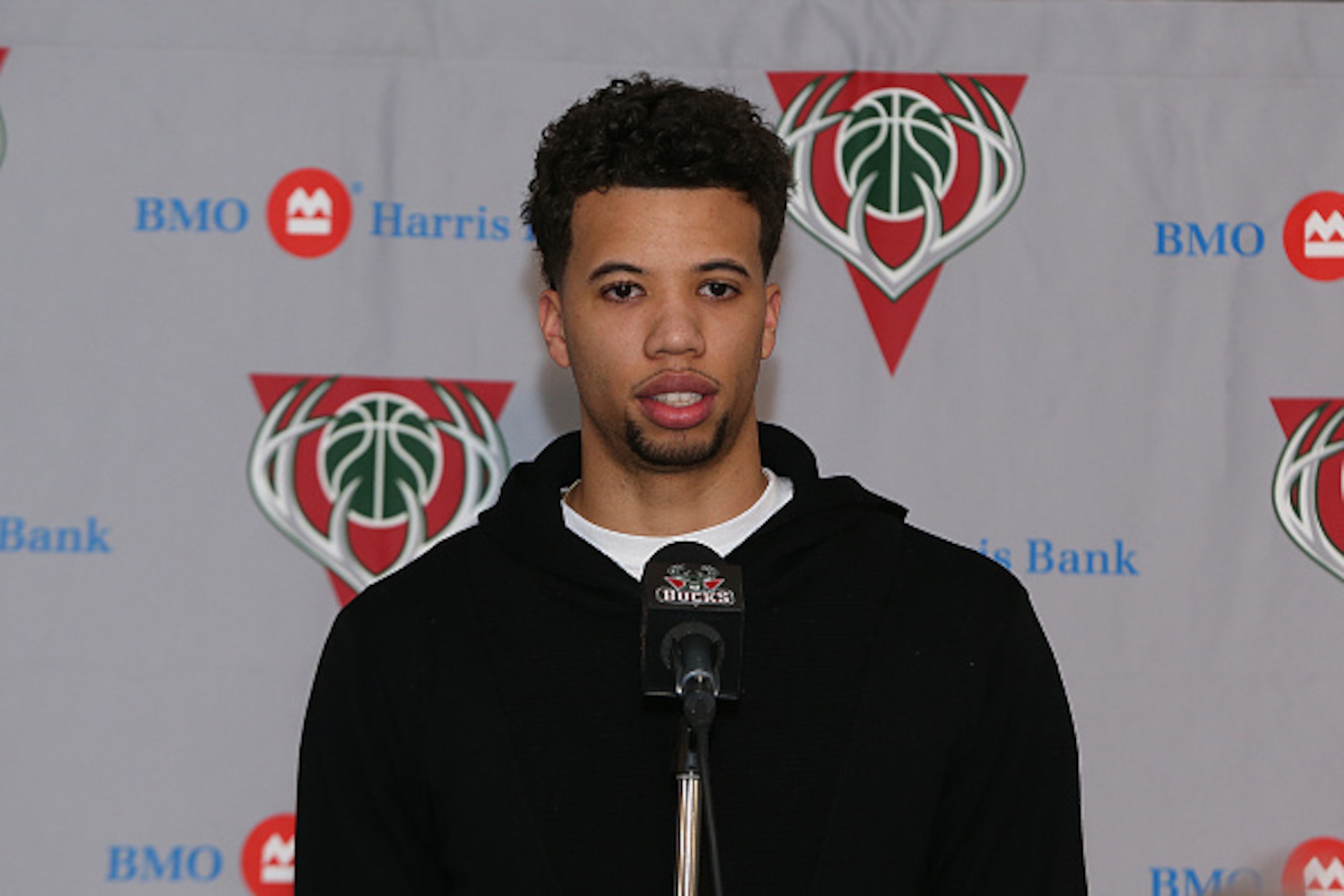 Milwaukee, WI - FEBRUARY 20:  Michael Carter-Williams #5 of the Milwaukee Bucks is introduced before the game against the Denver Nuggets on February 20, 2015 at the BMO Harris Bradley Center in Milwaukee, Wisconsin. NOTE TO USER: User expressly acknowledg