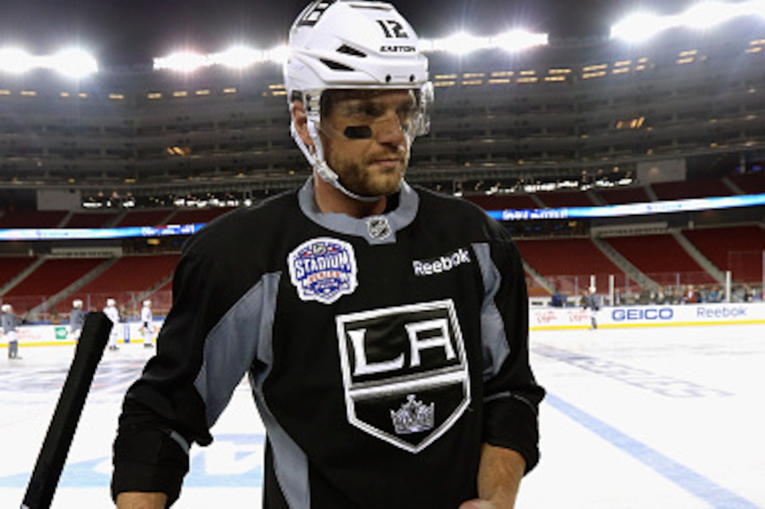 SANTA CLARA, CA - FEBRUARY 20:  Marian Gaborik #12 of the Los Angeles Kings attends practice for the 2015 Coors Light Stadium Series game between Los Angeles Kings and the San Jose Sharks at Levi's Stadium on February 20, 2015 in Santa Clara, California. 