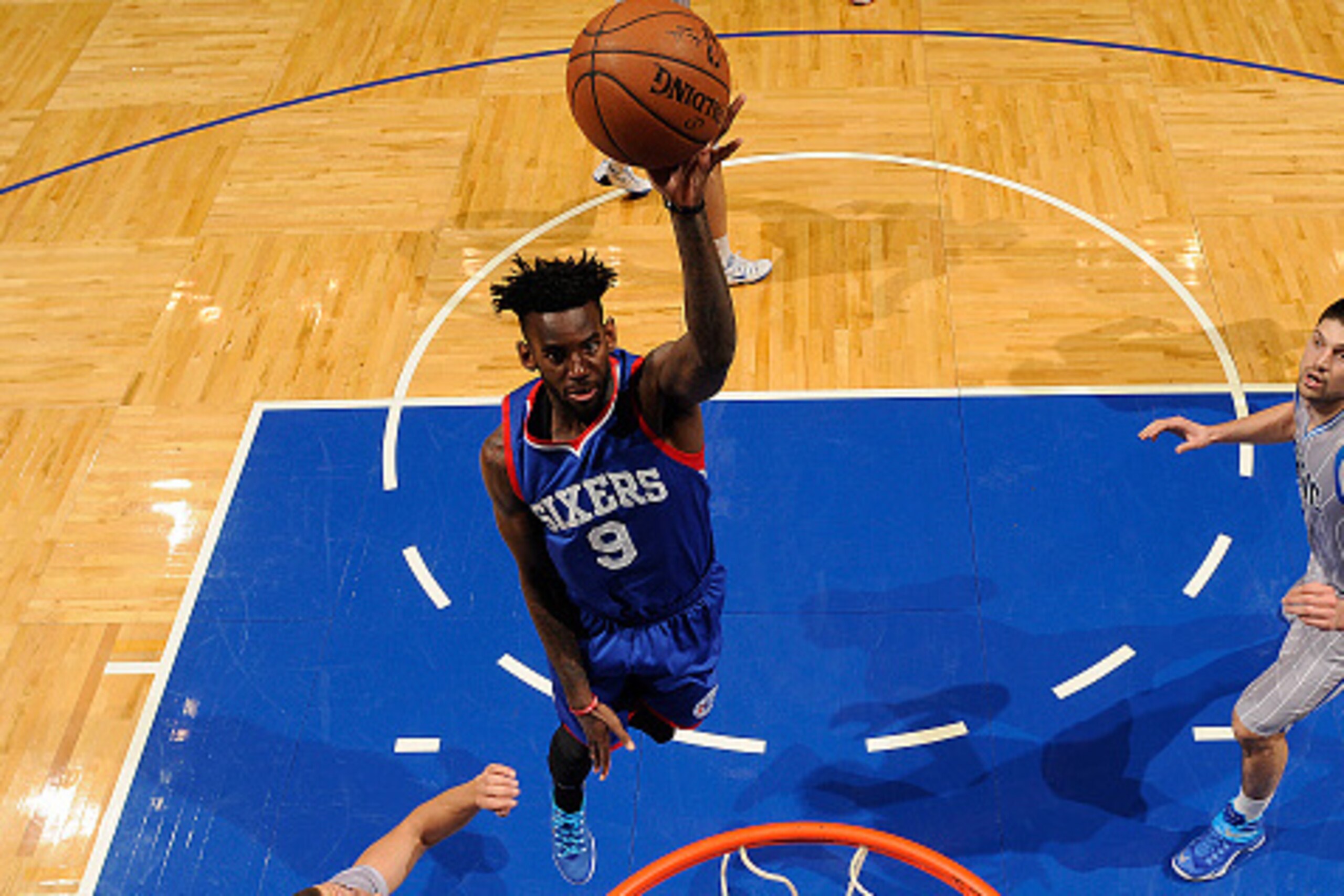 ORLANDO, FL - FEBRUARY 22:  JaKarr Sampson #9 of the Philadelphia 76ers shoots the ball against the Orlando Magic during the game on February 22, 2015 at Amway Center in Orlando, Florida. NOTE TO USER: User expressly acknowledges and agrees that, by downl