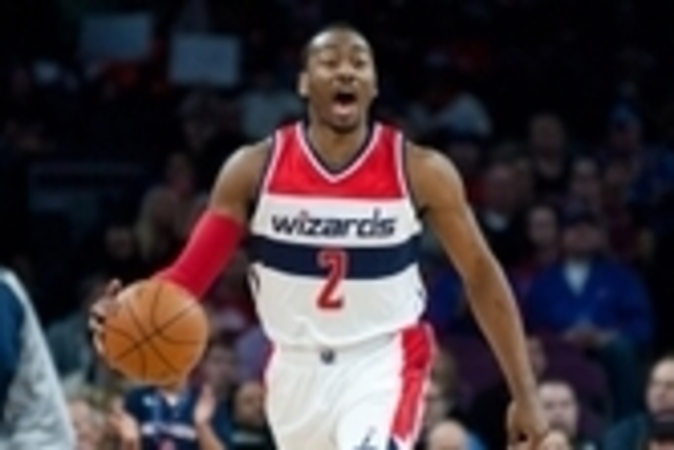 Feb 22, 2015; Auburn Hills, MI, USA; Washington Wizards guard John Wall (2) brings the ball up court during the first quarter against the Detroit Pistons at The Palace of Auburn Hills. Mandatory Credit: Tim Fuller-USA TODAY Sports