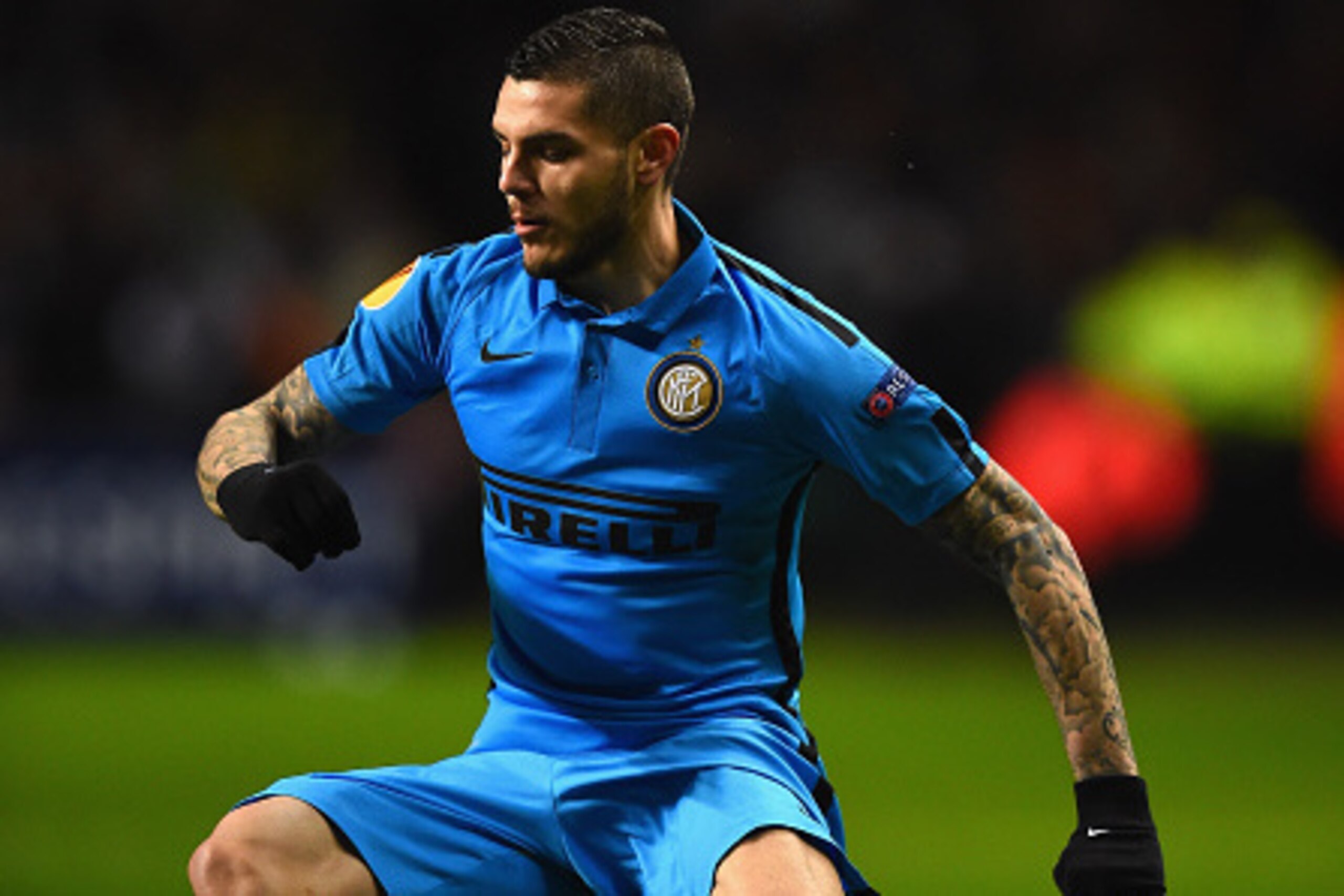 GLASGOW, SCOTLAND - FEBRUARY 19: Mauro Icardi of FC Internazionale Milano in action during the UEFA Europa League Round of 32 match between Celtic and FC Internazionale Milano on February 19, 2015 in Glasgow, United Kingdom.  (Photo by Laurence Griffiths/