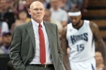 Feb 20, 2015; Sacramento, CA, USA; Sacramento Kings head coach George Karl looks on during the fourth quarter of the game against the Boston Celtics at Sleep Train Arena. The Sacramento Kings defeated the Boston Celtics 109-101. Mandatory Credit: Ed Szcze