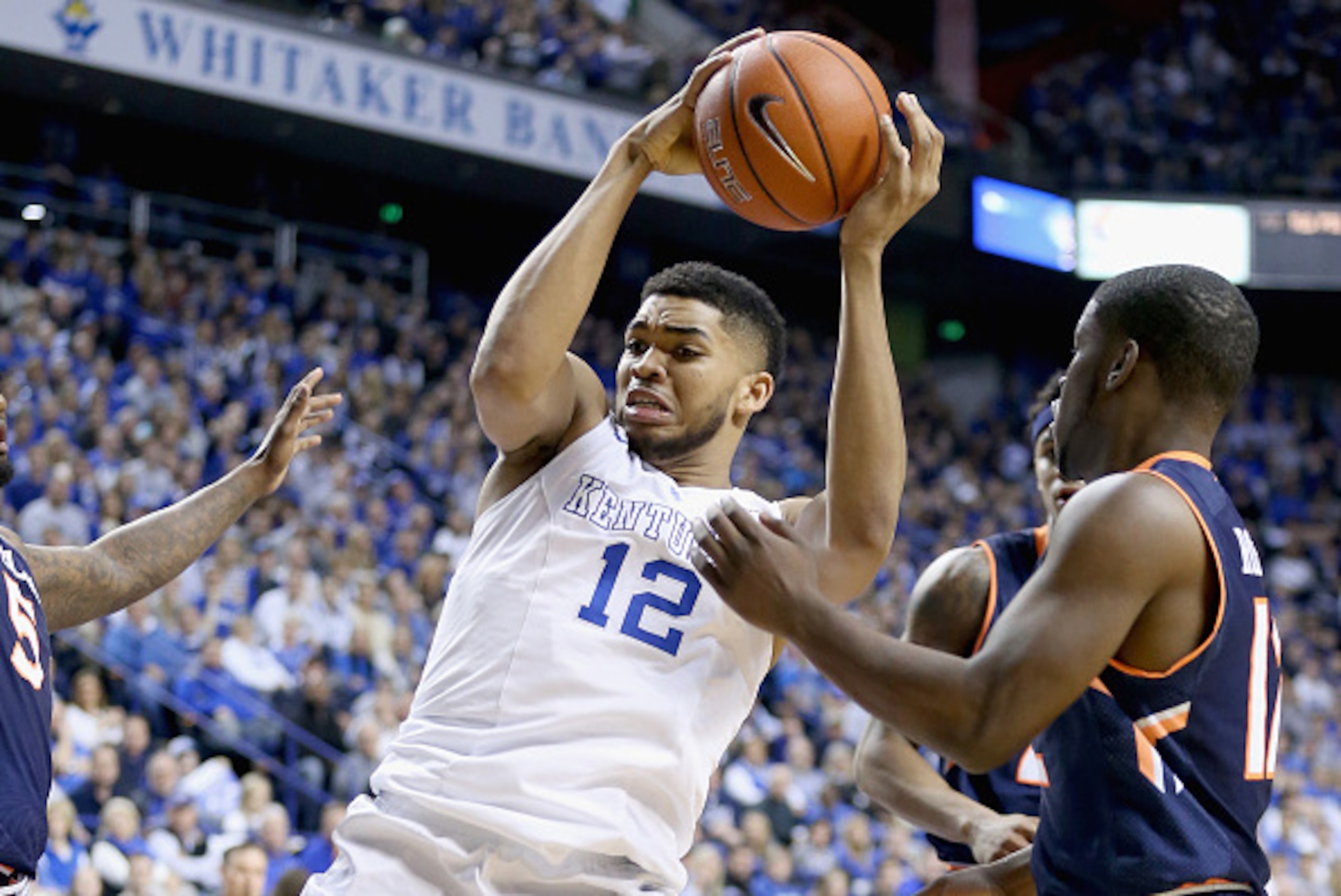 LEXINGTON, KY - FEBRUARY 21:  Karl-Anthony Towns #12 of the Kentucky Wildcats shoots the ball during the game against the Auburn Tigers at Rupp Arena on February 21, 2015 in Lexington, Kentucky.  (Photo by Andy Lyons/Getty Images)