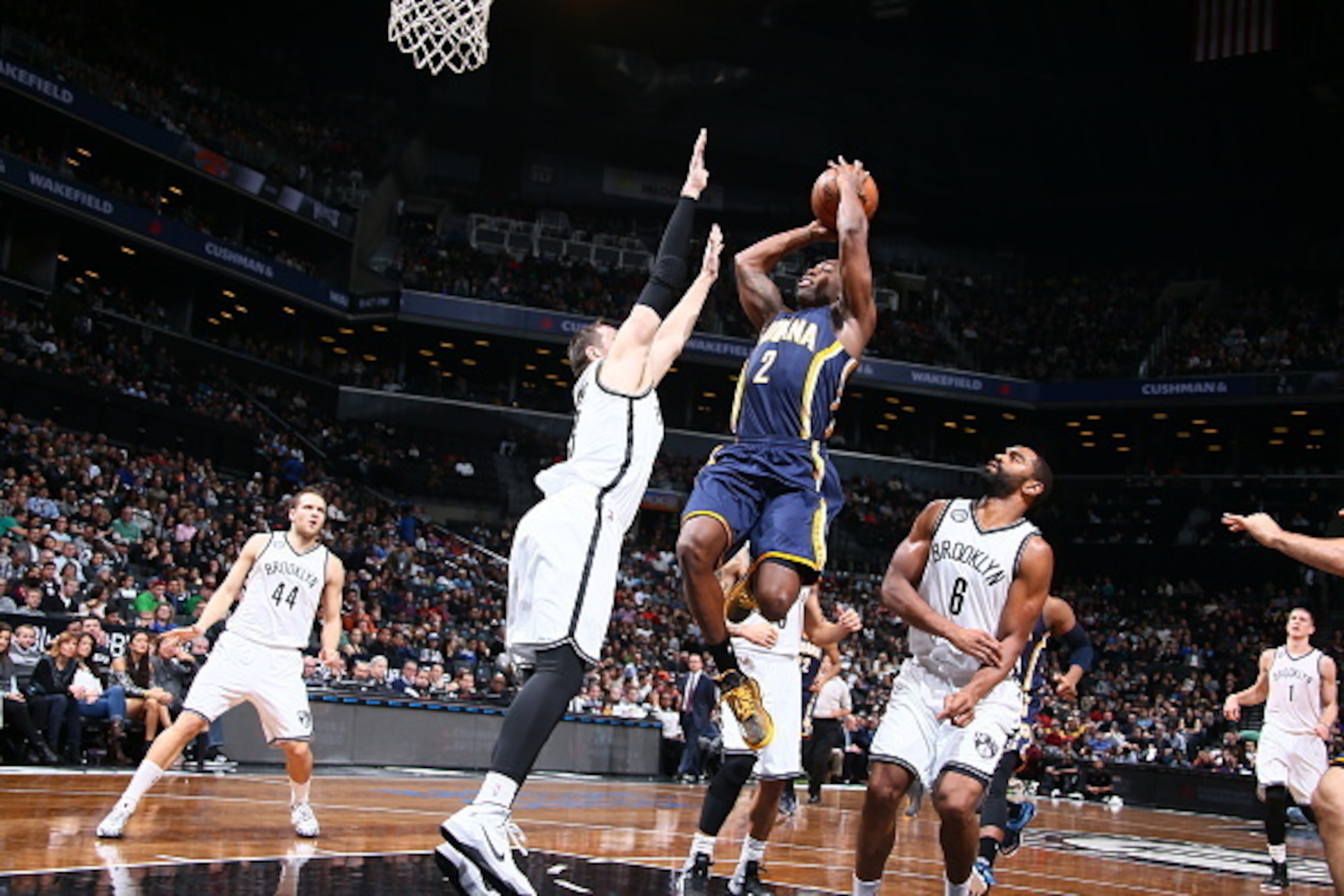 BROOKLYN, NY - DECEMBER 27:  Rodney Stuckey #2 of the Indiana Pacers shoots the ball against the Brooklyn Nets during the game on December 27, 2014 at Barclays Center in Brooklyn, New York. NOTE TO USER: User expressly acknowledges and agrees that, by dow