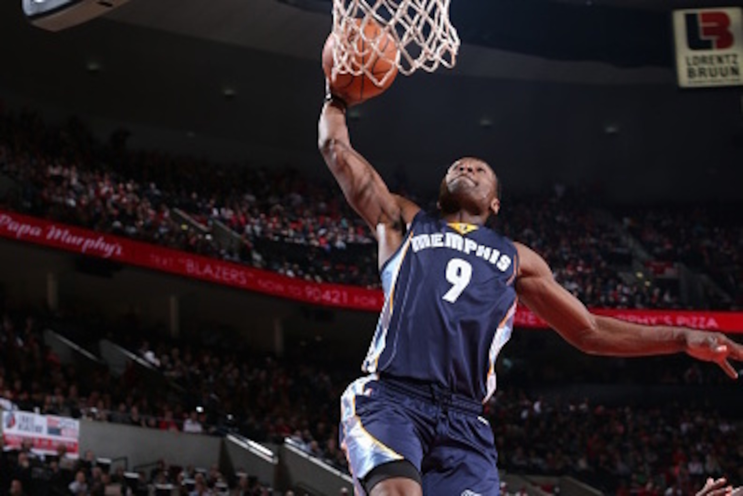 PORTLAND, OR - FEBRUARY 22:  Tony Allen #9 of the Memphis Grizzlies goes up for a shot against the Portland Trail Blazers on February 22, 2015 at the Moda Center in Portland, Oregon. NOTE TO USER: User expressly acknowledges and agrees that, by downloadin