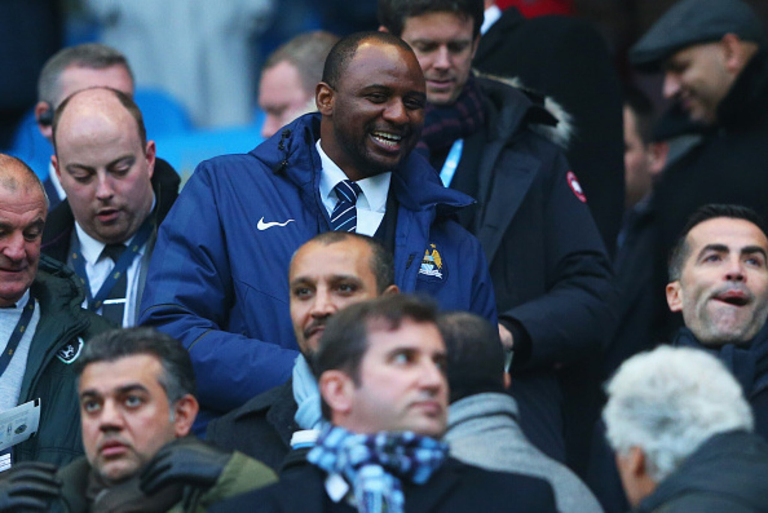 MANCHESTER, ENGLAND - JANUARY 18:  Patrick Vieira manager of the Manchester City Elite Development Squad looks on prior to the Barclays Premier League match between Manchester City and Arsenal at Etihad Stadium on January 18, 2015 in Manchester, England.