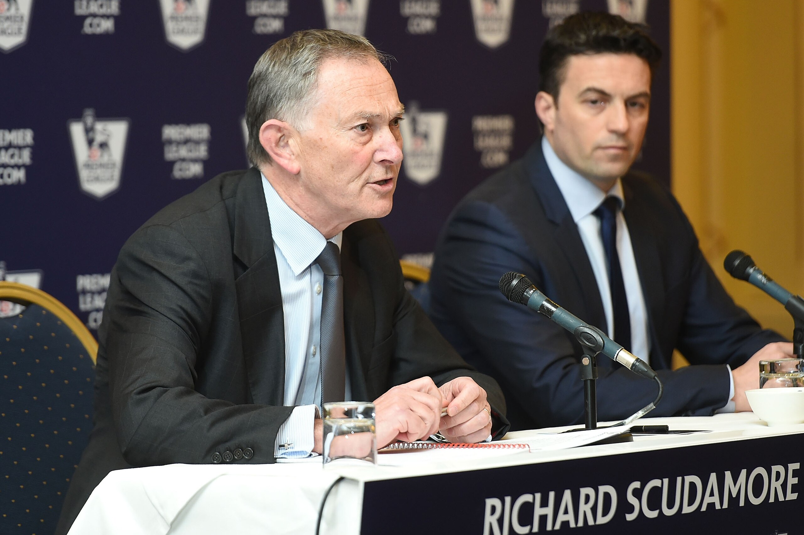 LONDON, ENGLAND - FEBRUARY 10:  Chief Executive of Premier League Richard Scudamore speaks to the media during the announcement of the Premier League's UK live broadcasting rights auction on February 10, 2015 in London, England. It was announced that Sky
