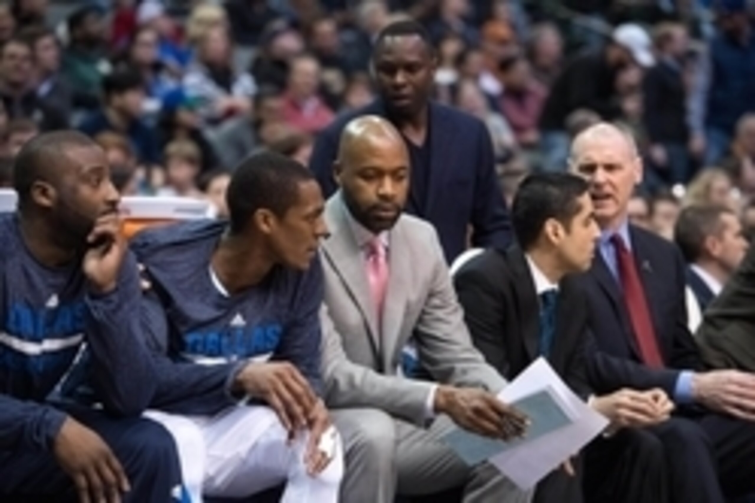 Feb 24, 2015; Dallas, TX, USA; Dallas Mavericks guard Rajon Rondo (9) and head coach Rick Carlisle exchange words on the bench during the second half against the Toronto Raptors at the American Airlines Center. The Mavericks defeated the Raptors 99-92. Ma Feb 24, 2015; Dallas, TX, USA; Dallas Mavericks guard Rajon Rondo (9) and head coach Rick Carlisle exchange words on the bench during the second half against the Toronto Raptors at the American Airlines Center. The Mavericks defeated the Raptors 99-92. Ma