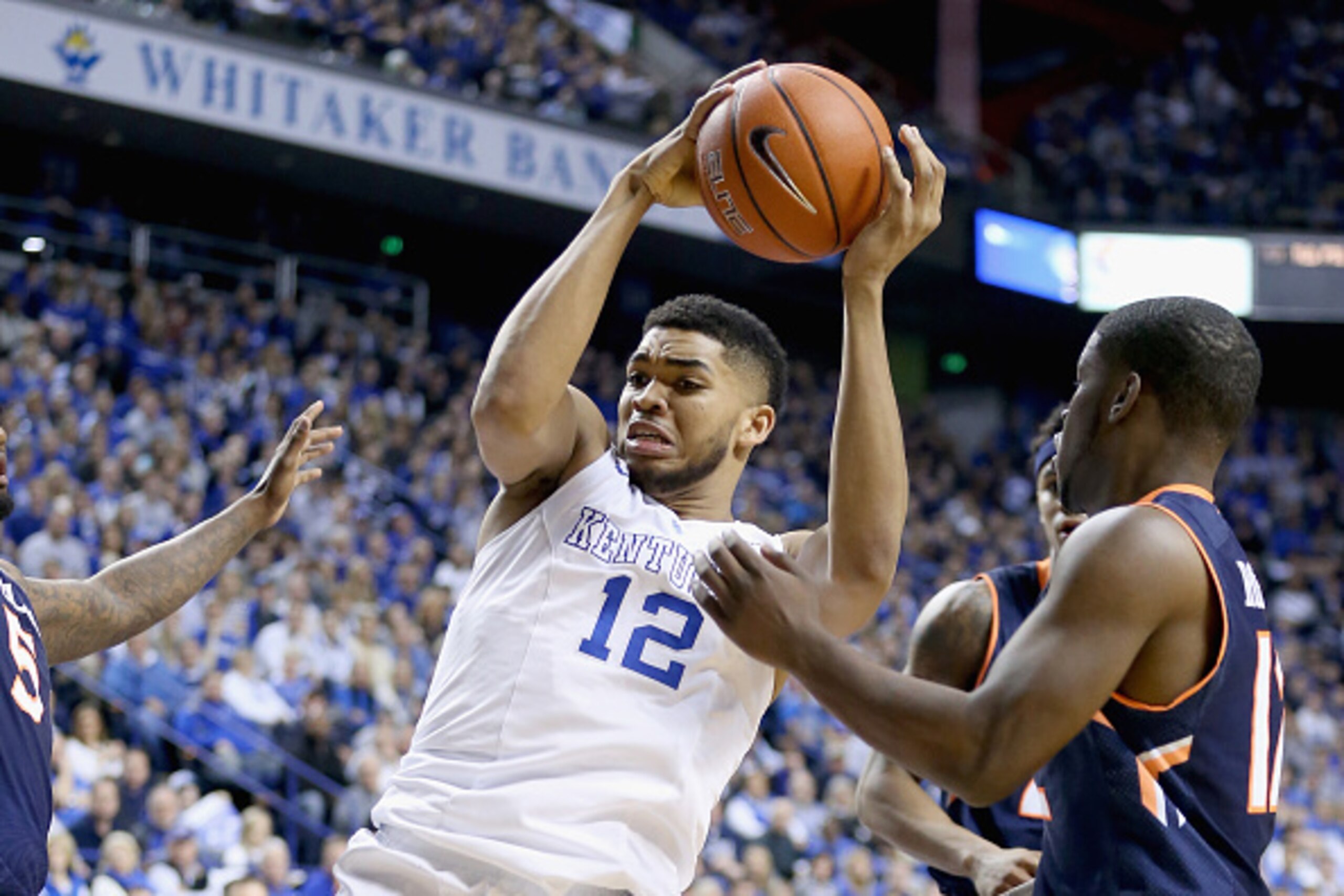 LEXINGTON, KY - FEBRUARY 21:  Karl-Anthony Towns #12 of the Kentucky Wildcats shoots the ball during the game against the Auburn Tigers at Rupp Arena on February 21, 2015 in Lexington, Kentucky.  (Photo by Andy Lyons/Getty Images)