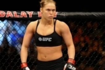 Feb 22, 2014; Las Vegas, NV, USA; Ronda Rousey prepares to begin a women's bantamweight championship defense against Sara McMann during the main event of UFC 170 at Mandalay Bay.  Mandatory Credit: Stephen R. Sylvanie-USA TODAY Sports