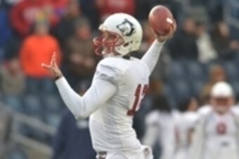 Dec 20, 2014; Kansas City, MO, USA; Colorado State Pueblo Thunderwolves quarterback Chris Bonner (12) throws a pass during the first half against the Minnesota State Mankato Mavericks at Sporting Park. Mandatory Credit: Denny Medley-USA TODAY Sports