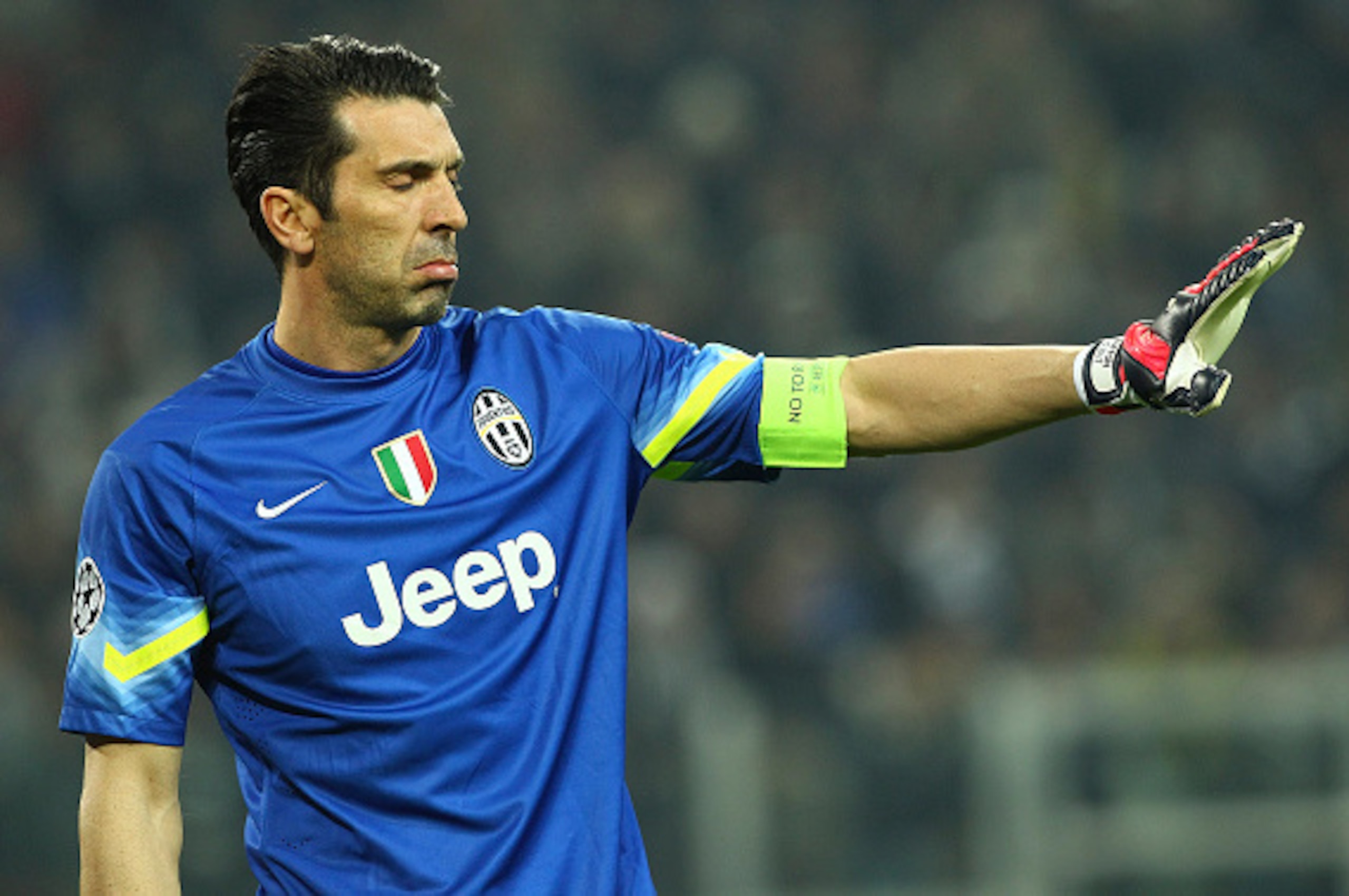 TURIN, ITALY - FEBRUARY 24:  Gianluigi Buffon of Juventus FC gestures during the UEFA Champions League Round of 16 match between Juventus and Borussia Dortmund at Juventus Arena on February 24, 2015 in Turin, Italy.  (Photo by Marco Luzzani/Getty Images)