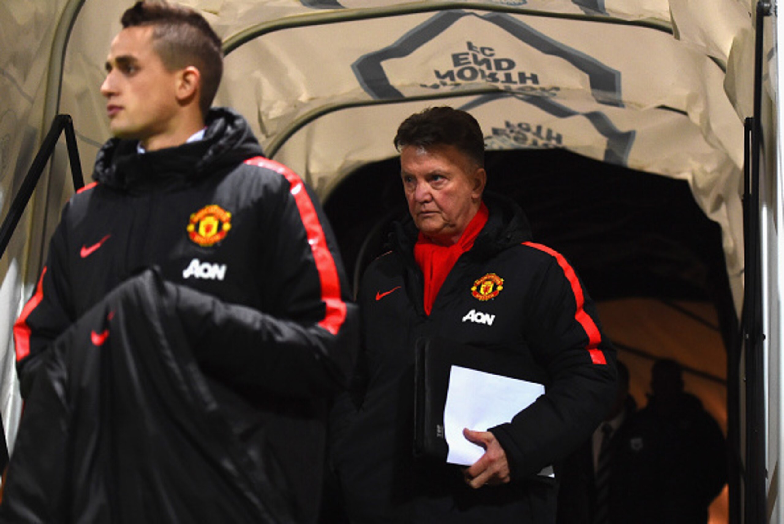 PRESTON, ENGLAND - FEBRUARY 16:  Manager Louis van Gaal of Manchester United looks on during the FA Cup Fifth round match between Preston North End and Manchester United at Deepdale on February 16, 2015 in Preston, England.  (Photo by Laurence Griffiths/G