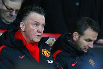 MANCHESTER, ENGLAND - FEBRUARY 03:  Manager Louis van Gaal of Manchester United looks on during the FA Cup Fourth round replay match between Manchester United and Cambridge United at Old Trafford on February 3, 2015 in Manchester, England.  (Photo by Alex