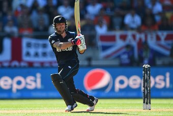 WELLINGTON, NEW ZEALAND - FEBRUARY 20:  Brendon McCullum of New Zealand plays a shot during the 2015 ICC Cricket World Cup match between England and New Zealand at Wellington Regional Stadium on February 20, 2015 in Wellington, New Zealand.  (Photo by Sha