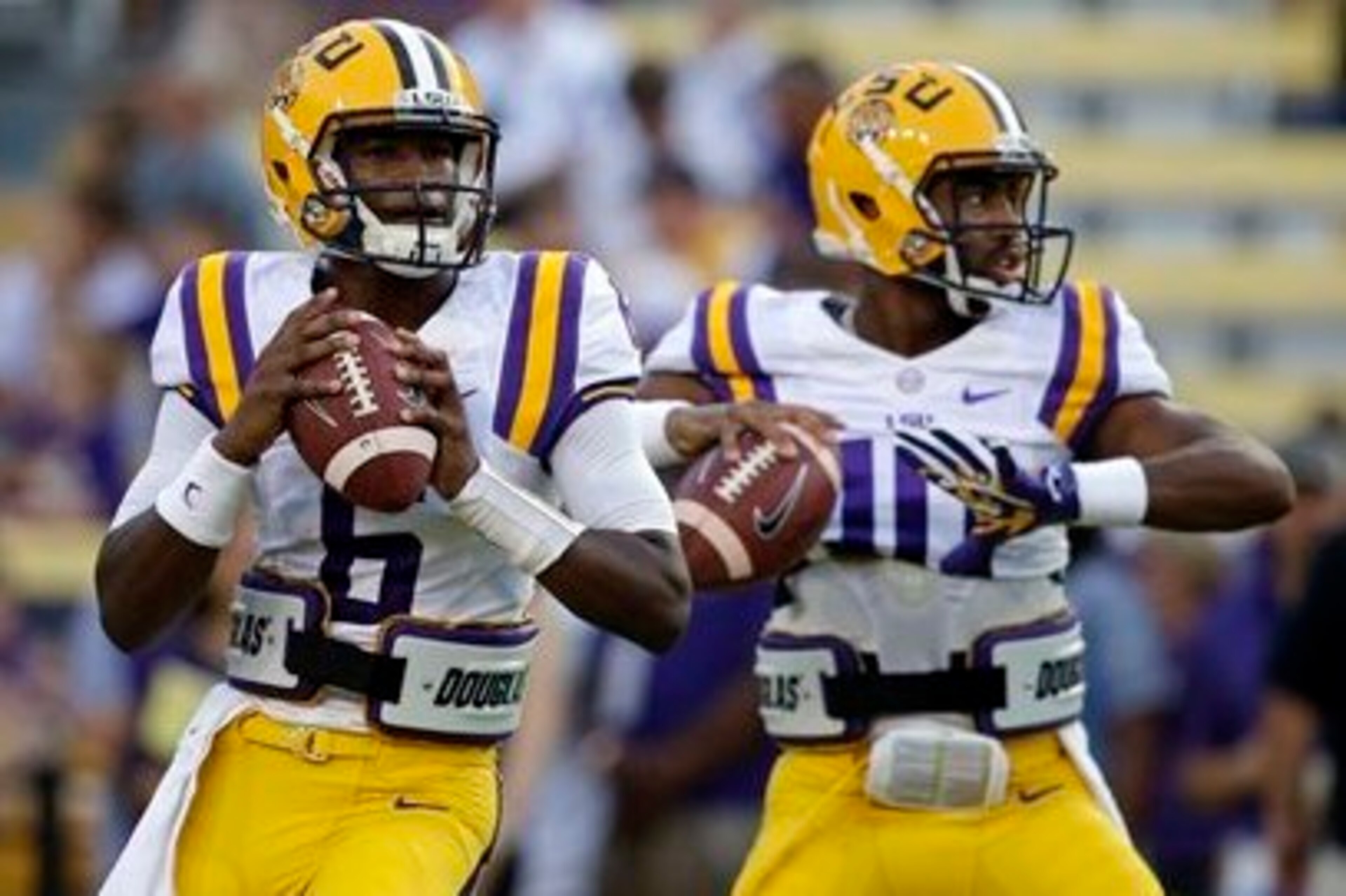 LSU QBs Brandon Harris (left) and Anthony Jennings (right)