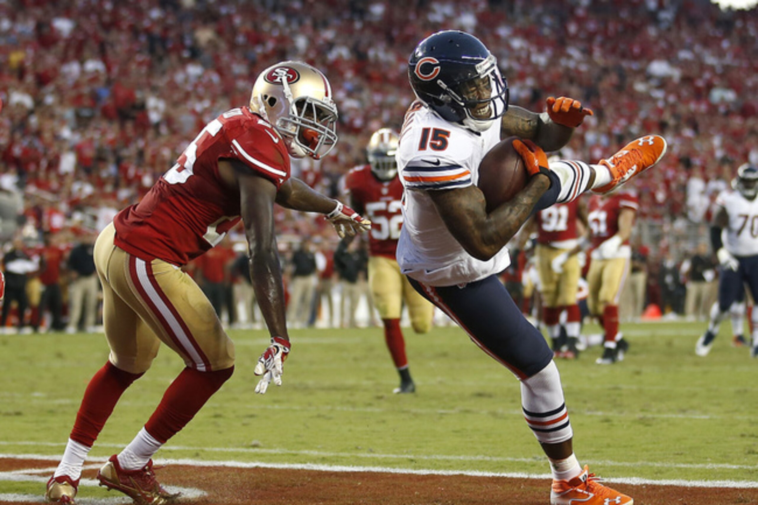 Size difference or not, Ward didn't utilize effective coverage technique against Brandon Marshall (No. 15) or any other receiver in 2014.