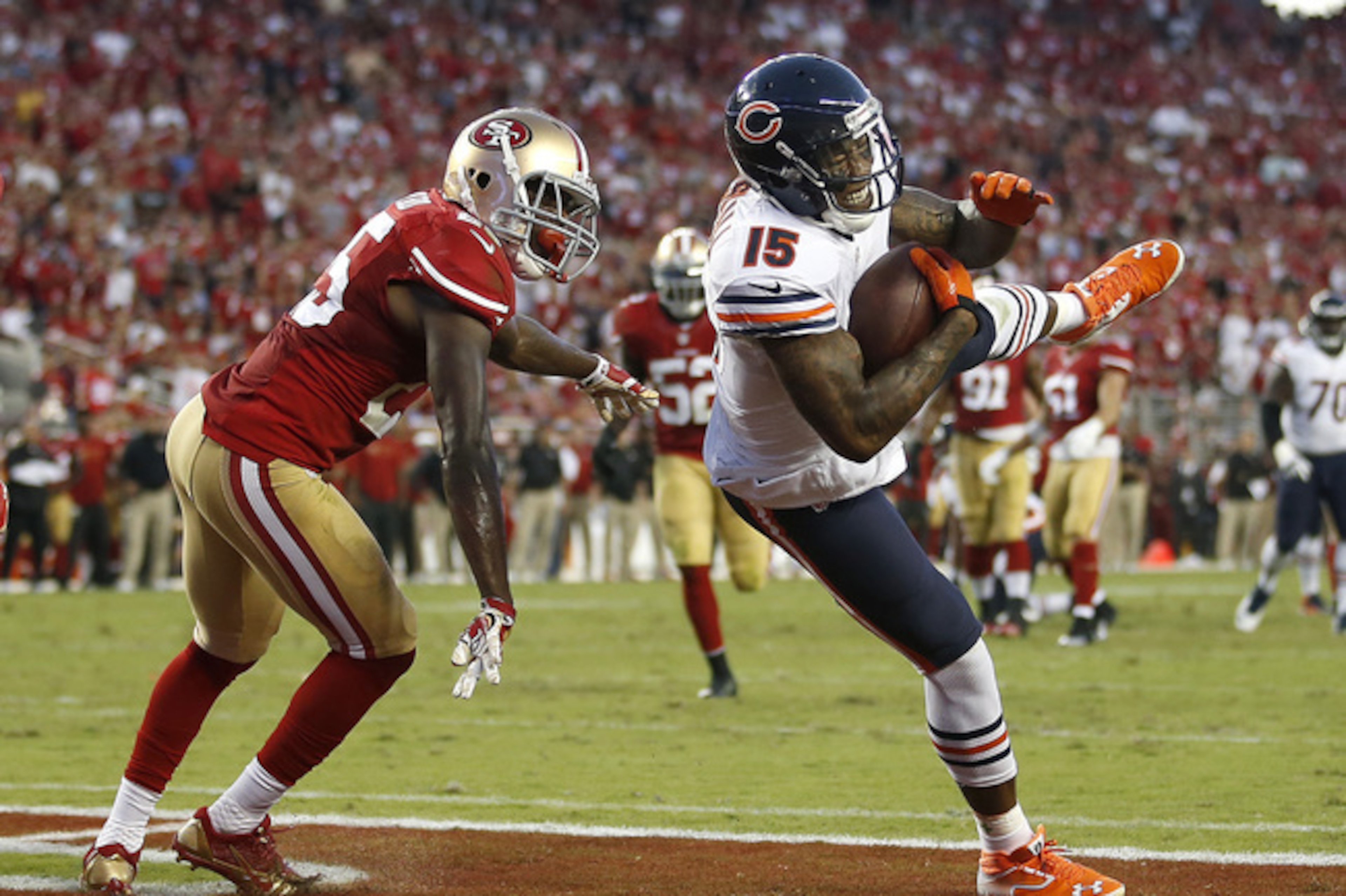 Size difference or not, Ward didn't utilize effective coverage technique against Brandon Marshall (No. 15) or any other receiver in 2014. Size difference or not, Ward didn't utilize effective coverage technique against Brandon Marshall (No. 15) or any other receiver in 2014.