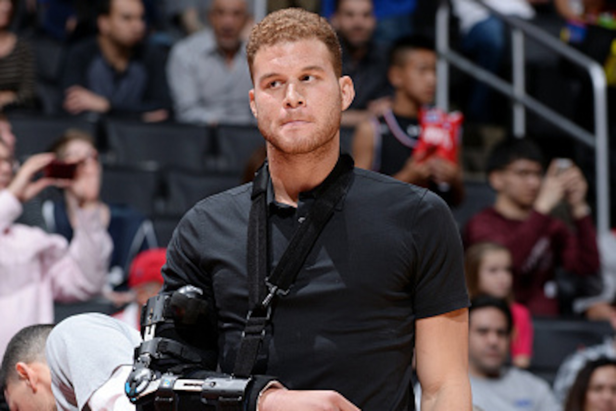 LOS ANGELES, CA -  FEBRUARY 11: Blake Griffin #32 of the Los Angeles Clippers stands on the court during a game against the Houston Rockets on February 11, 2015 at STAPLES Center in Los Angeles, California. NOTE TO USER: User expressly acknowledges and ag
