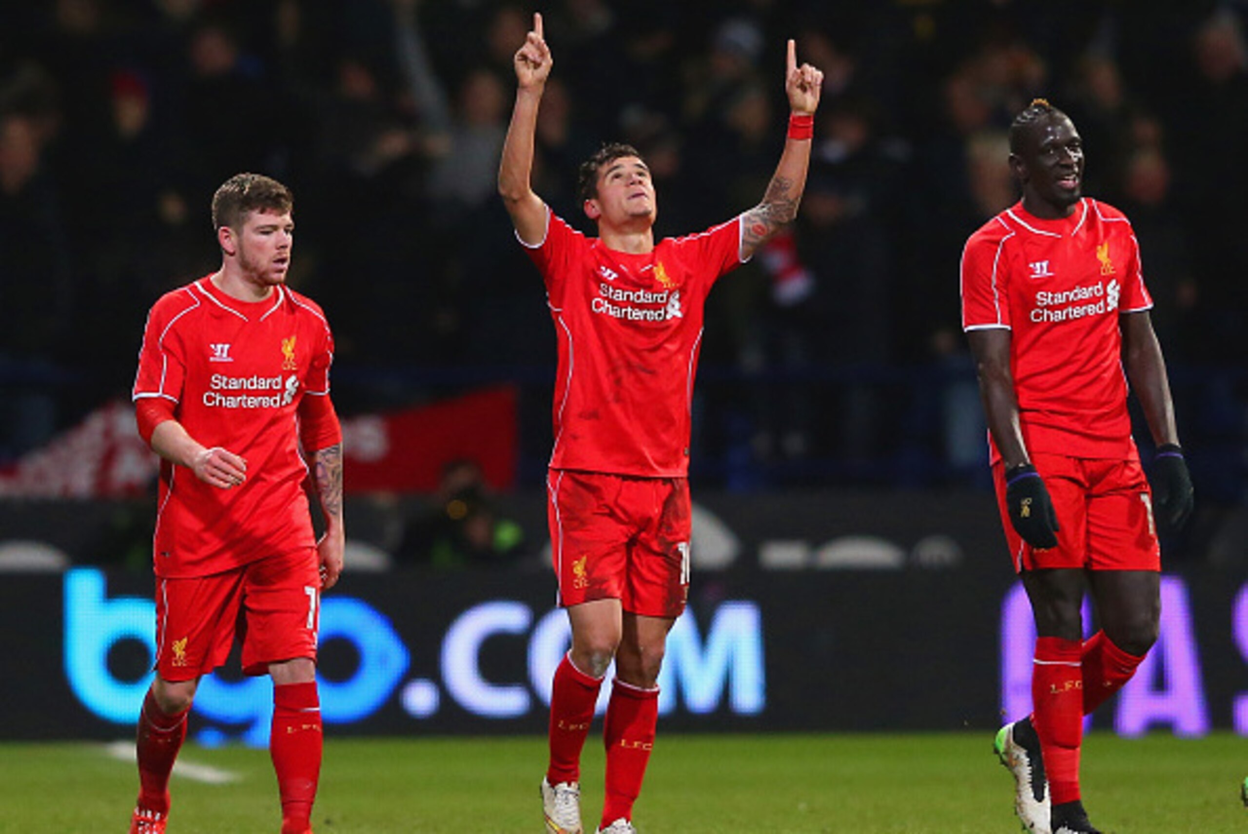 BOLTON, ENGLAND - FEBRUARY 04:  Philippe Coutinho of Liverpool celebrates scoring their second goal during the FA Cup Fourth round replay between Bolton Wanderers and Liverpool at Macron Stadium on February 4, 2015 in Bolton, England.  (Photo by Alex Live
