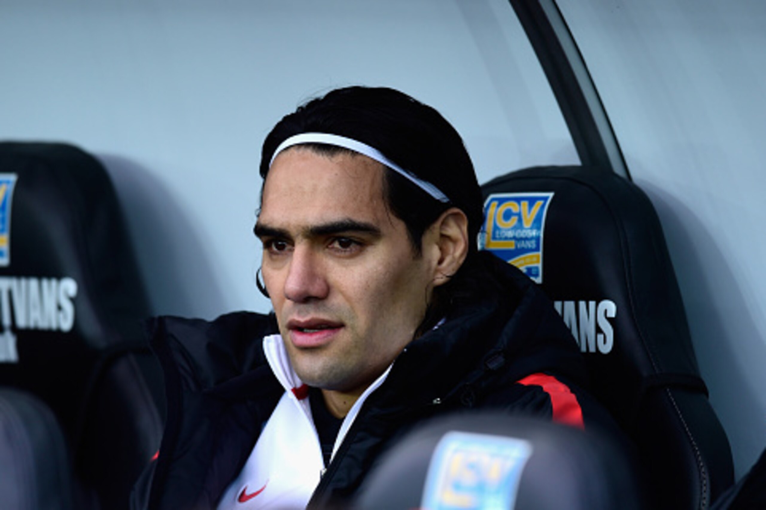 SWANSEA, WALES - FEBRUARY 21: Manchester United player Radamel Falcao looks on from the substitutes bench before the Barclays Premier League match between Swansea City and Manchester United at Liberty Stadium on February 21, 2015 in Swansea, Wales. (Pho SWANSEA, WALES - FEBRUARY 21: Manchester United player Radamel Falcao looks on from the substitutes bench before the Barclays Premier League match between Swansea City and Manchester United at Liberty Stadium on February 21, 2015 in Swansea, Wales. (Pho