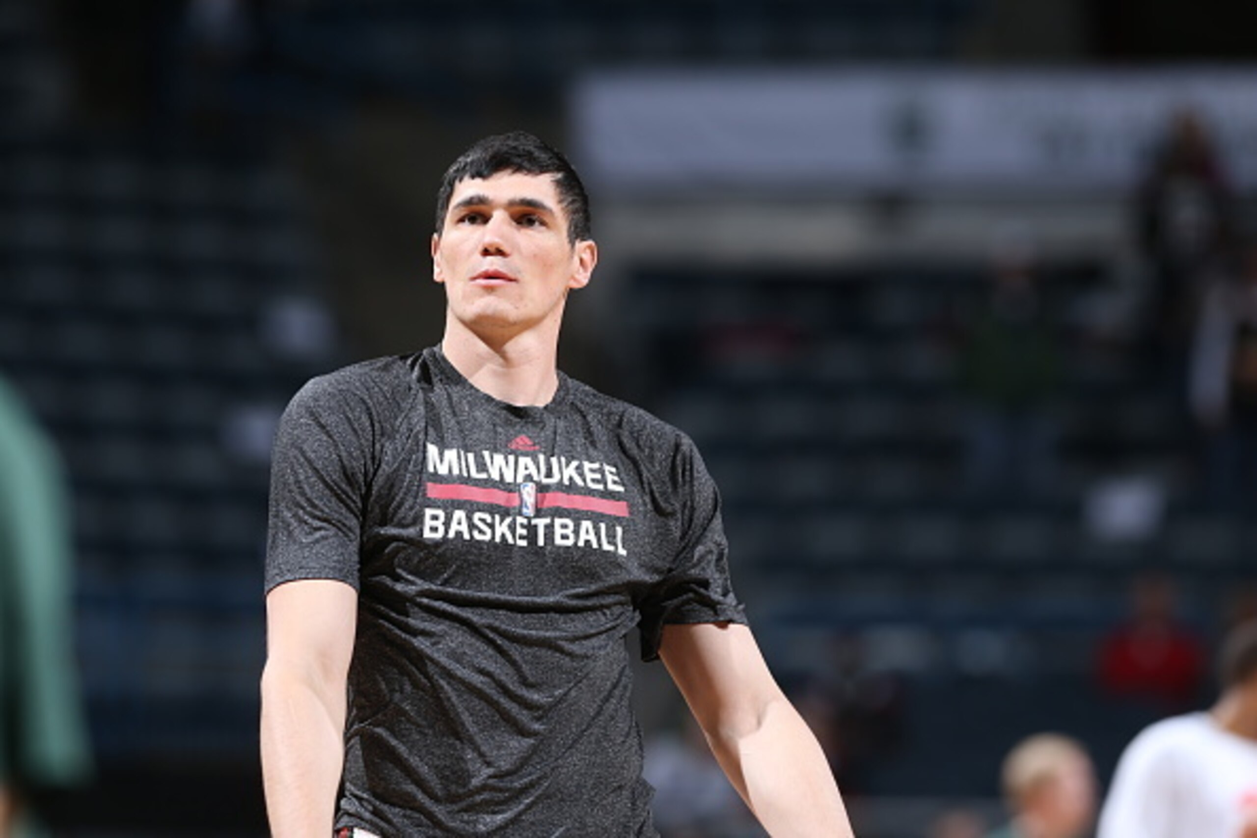 MILWAUKEE, WI - FEBRUARY 22: Ersan Ilyasova #7 of the Milwaukee Bucks warms up before the game against the Atlanta Hawks on February 22, 2015 at BMO Harris Bradley Center in Milwaukee, Wisconsin. NOTE TO USER: User expressly acknowledges and agrees that, 