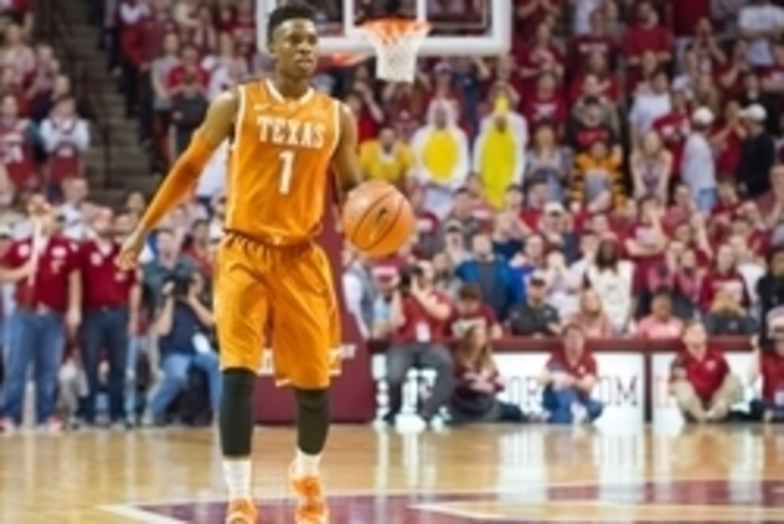 Feb 17, 2015; Norman, OK, USA; Texas Longhorns guard Isaiah Taylor (1) during the second half against the Oklahoma Sooners at Lloyd Noble Center. Mandatory Credit: Rob Ferguson-USA TODAY Sports
