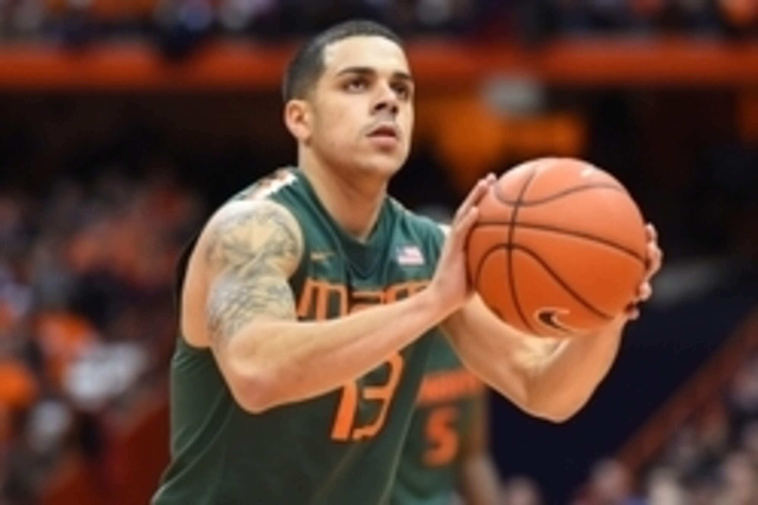 Jan 24, 2015; Syracuse, NY, USA; Miami Hurricanes guard Angel Rodriguez (13) prepares to shoot a free throw against the Syracuse Orange during the second half at the Carrier Dome. Miami defeated Syracuse 66-62. Mandatory Credit: Rich Barnes-USA TODAY Sp Jan 24, 2015; Syracuse, NY, USA; Miami Hurricanes guard Angel Rodriguez (13) prepares to shoot a free throw against the Syracuse Orange during the second half at the Carrier Dome. Miami defeated Syracuse 66-62. Mandatory Credit: Rich Barnes-USA TODAY Sp