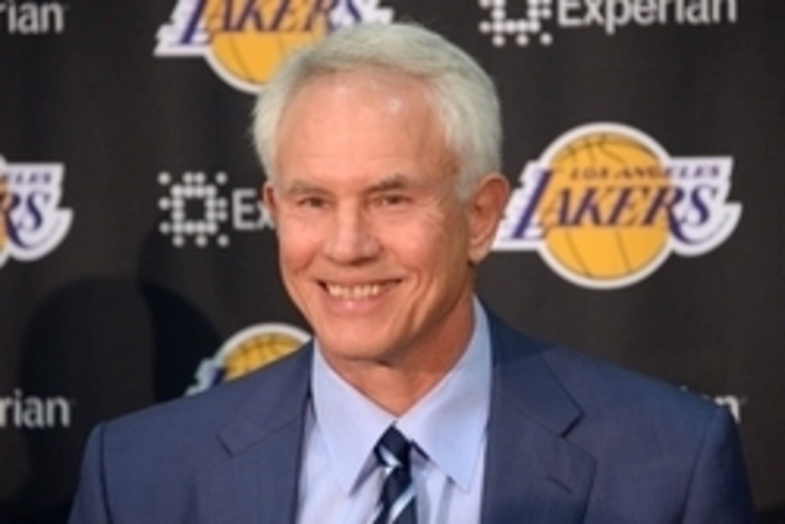 Jul 29, 2014; El Segundo, CA, USA; Los Angeles Lakers general manager Mitch Kupchak at a press conference to announce Byron Scott (not pictured) as coach at Toyota Sports Center. Mandatory Credit: Kirby Lee-USA TODAY Sports