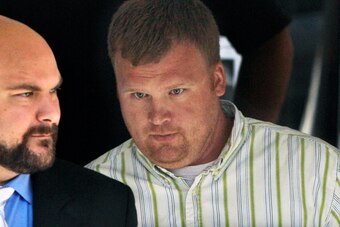 Matt Sandusky leaves the Centre County Courthouse on June 20, 2012, during the trial of his father.