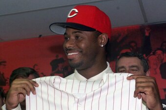 Ken Griffey Jr. at introductory press conference on Feb. 10, 2000.