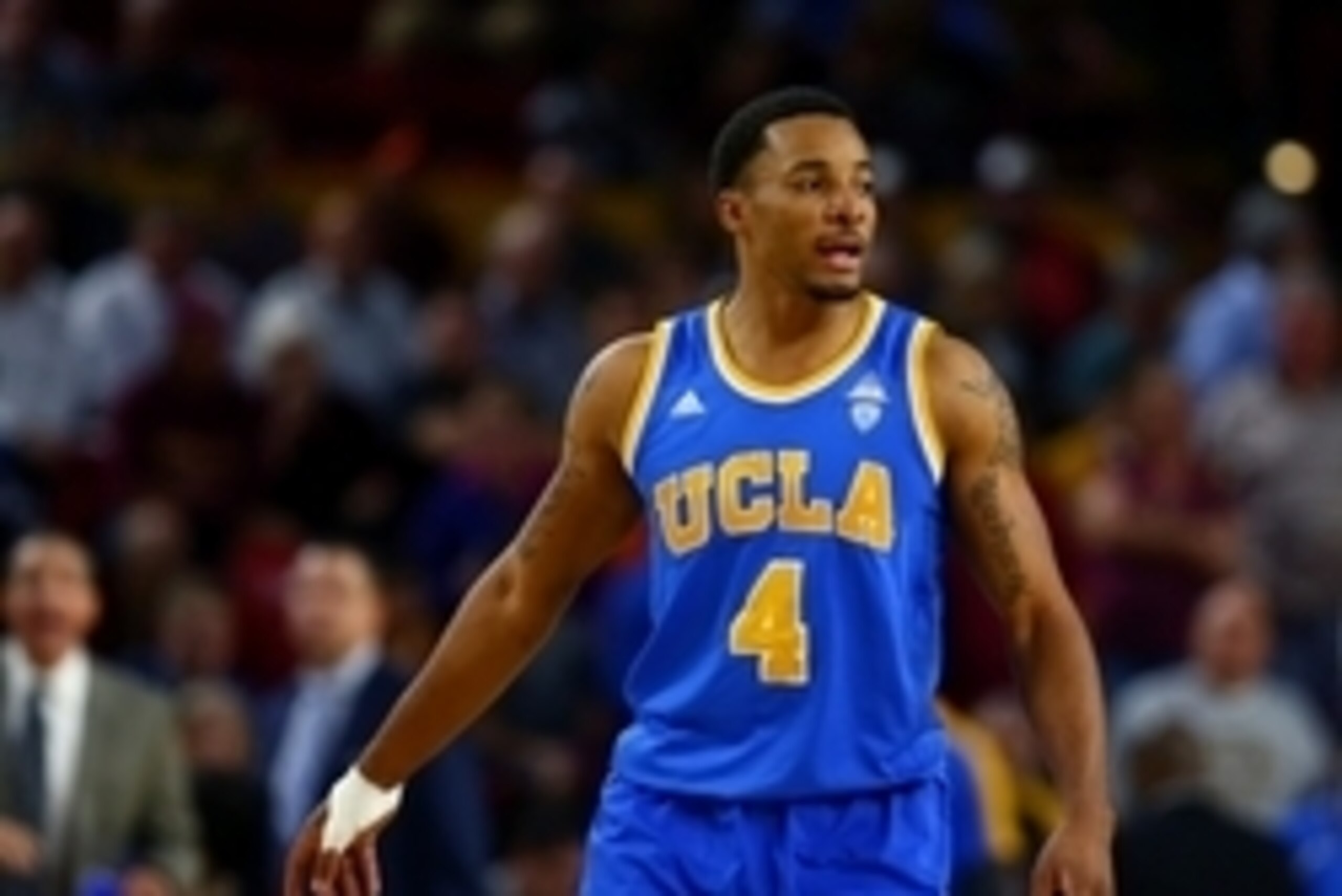 Feb 18, 2015; Tempe, AZ, USA; UCLA Bruins guard Norman Powell (4) against the Arizona State Sun Devils at Wells-Fargo Arena. The Sun Devils defeated the Bruins 68-66. Mandatory Credit: Mark J. Rebilas-USA TODAY Sports Feb 18, 2015; Tempe, AZ, USA; UCLA Bruins guard Norman Powell (4) against the Arizona State Sun Devils at Wells-Fargo Arena. The Sun Devils defeated the Bruins 68-66. Mandatory Credit: Mark J. Rebilas-USA TODAY Sports