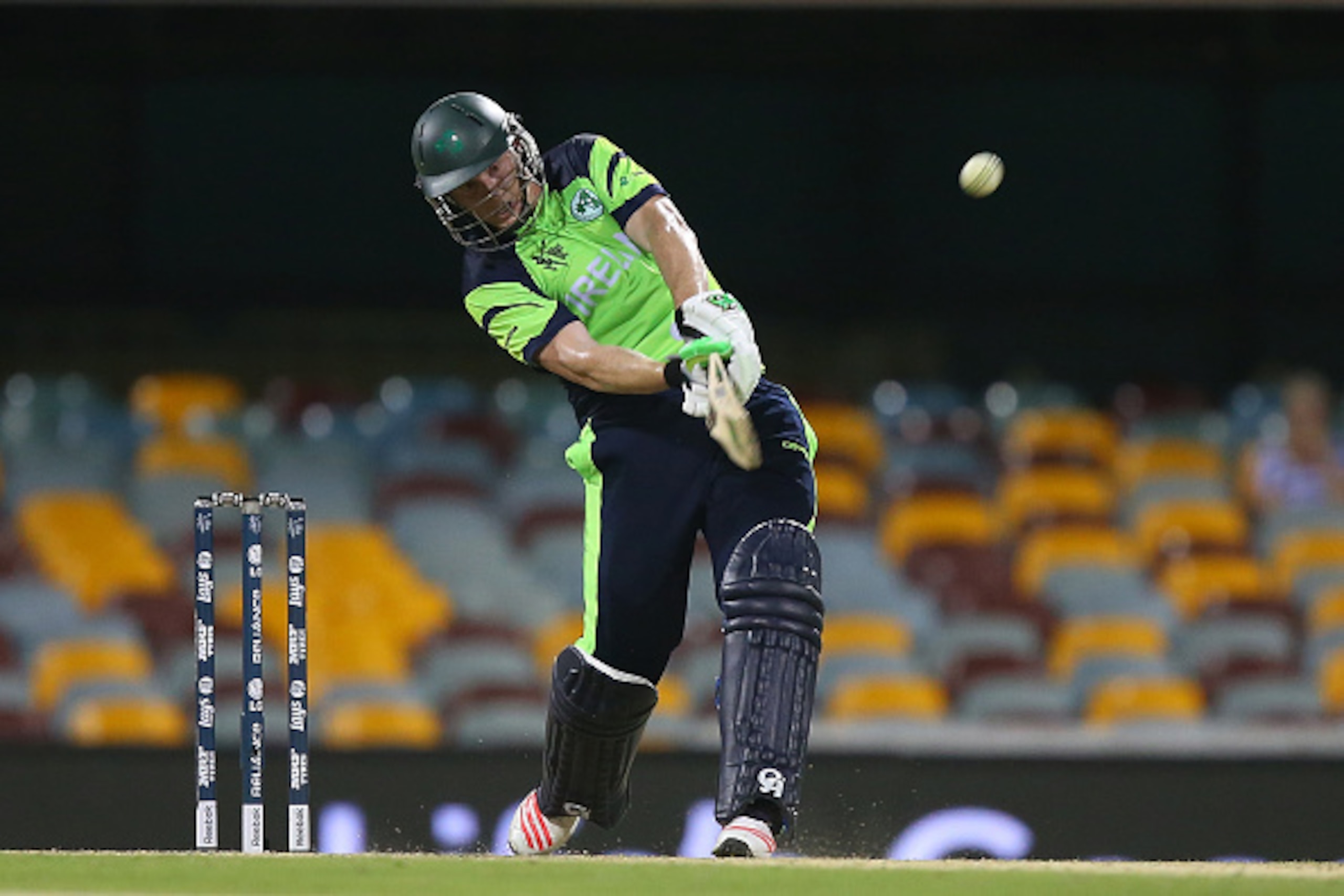 BRISBANE, AUSTRALIA - FEBRUARY 25:  Kevin O'Brien of Ireland bats during the 2015 ICC Cricket World Cup match between Ireland and the United Arab Emirates at The Gabba on February 25, 2015 in Brisbane, Australia.  (Photo by Chris Hyde/Getty Images)
