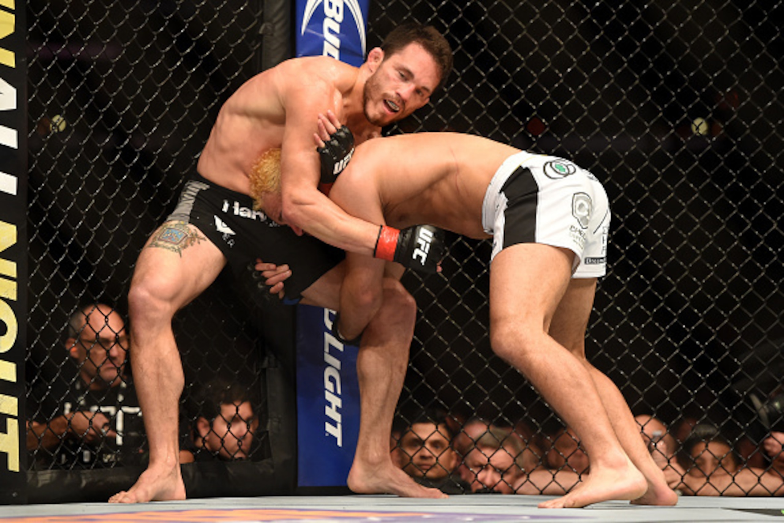 LOS ANGELES, CA - FEBRUARY 28:  Josh Koscheck attempts to take down Jake Ellenberger in their welterweight bout during the UFC 184 event at Staples Center on February 28, 2015 in Los Angeles, California.  (Photo by Harry How/Getty Images)