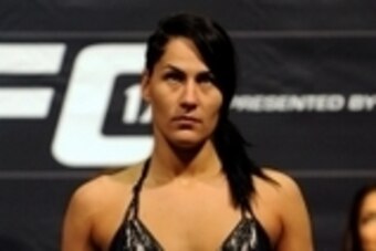 Feb 21, 2014; Las Vegas, NV, USA; UFC women's bantamweight Jessica Eye participates in the UFC 170 weigh-in at Mandalay Bay Events Center. Mandatory Credit: Stephen R. Sylvanie-USA TODAY Sports