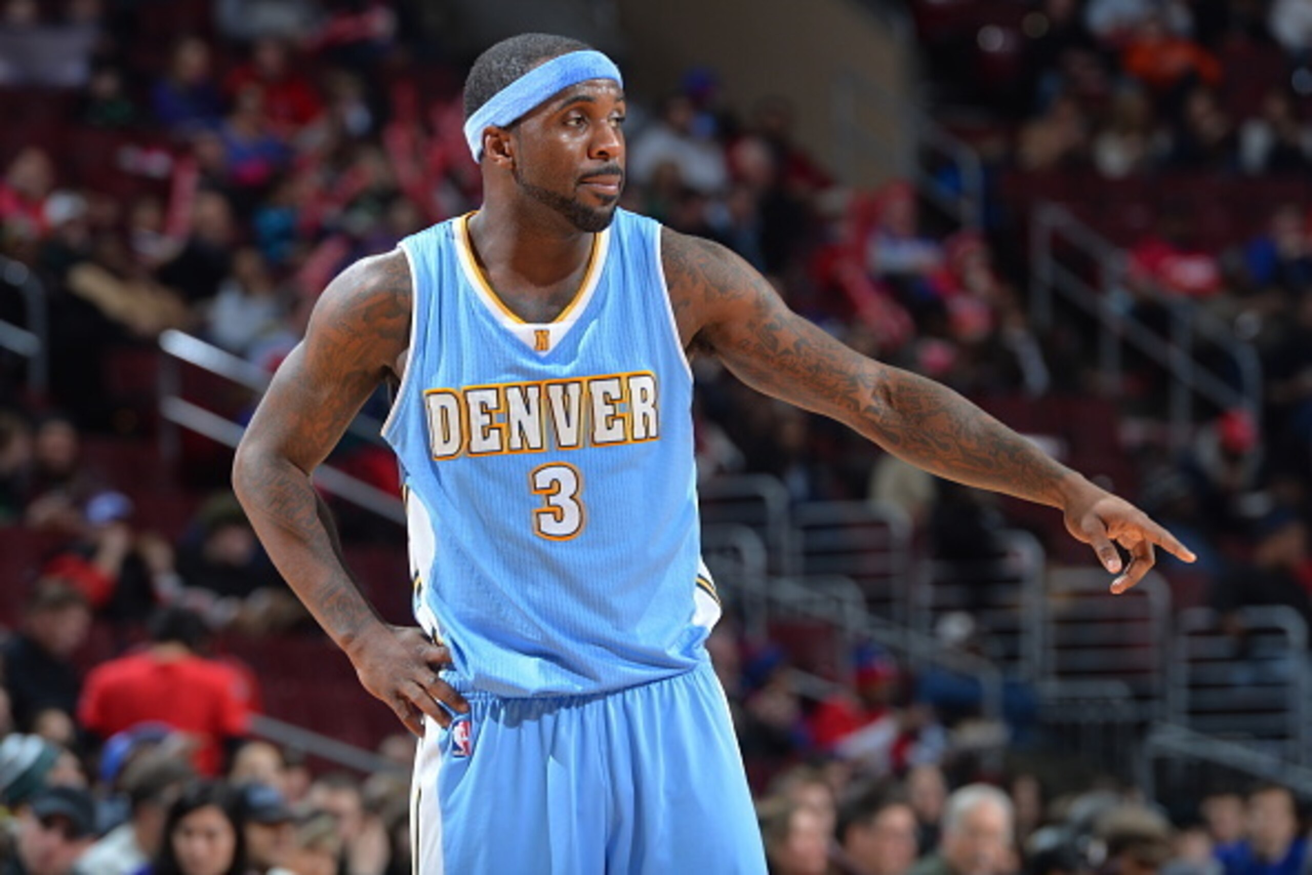PHILADELPHIA, PA - FEBRUARY 3:  Ty Lawson #3 of the Denver Nuggets looks on against the Philadelphia 76ers at Wells Fargo Center on February 3, 2015 in Philadelphia, Pennsylvania NOTE TO USER: User expressly acknowledges and agrees that, by downloading an