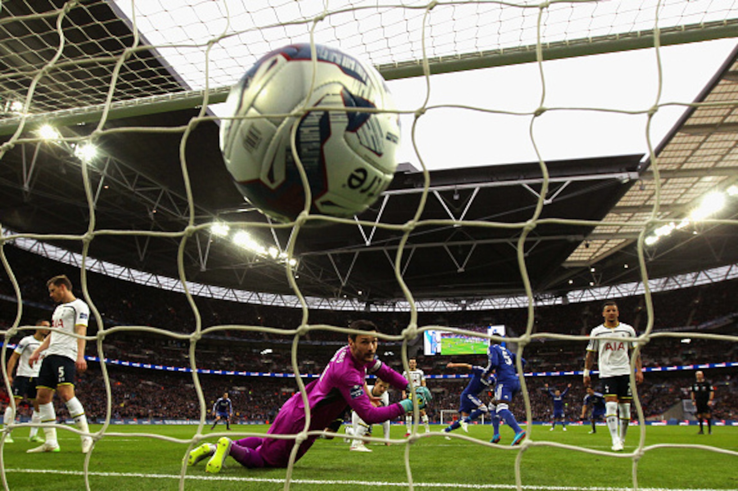 LONDON, ENGLAND - MARCH 01:  Hugo Lloris of Spurs looks behind him as the ball hits the back of the net after John Terry of Chelsea scored the opening goal during the Capital One Cup Final match between Chelsea and Tottenham Hotspur at Wembley Stadium on 