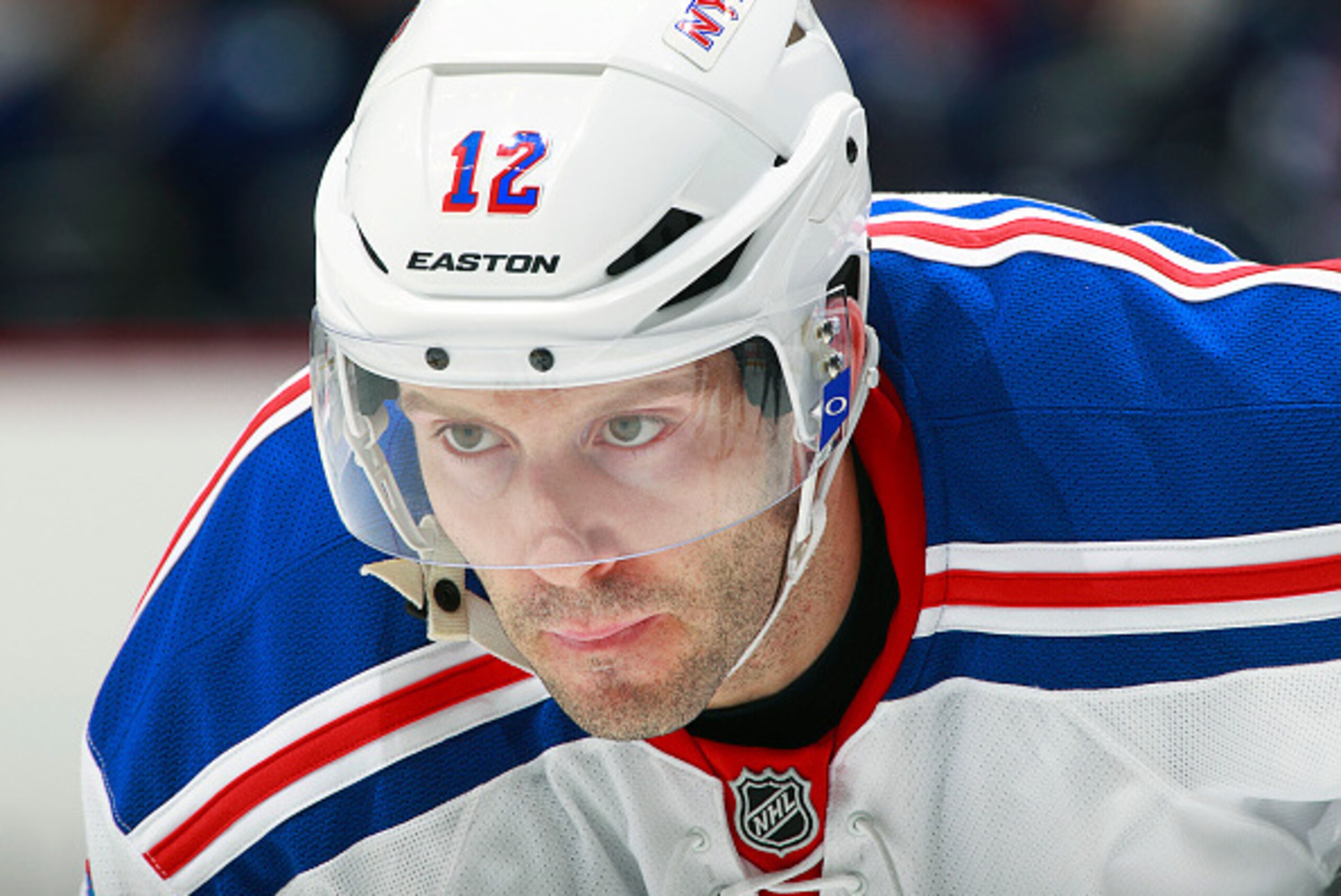 VANCOUVER, BC - DECEMBER 13:  Lee Stempniak #12 of the New York Rangers waits for a face-off during their NHL game against the Vancouver Canucks at Rogers Arena December 13, 2014 in Vancouver, British Columbia, Canada.  (Photo by Jeff Vinnick/NHLI via Get