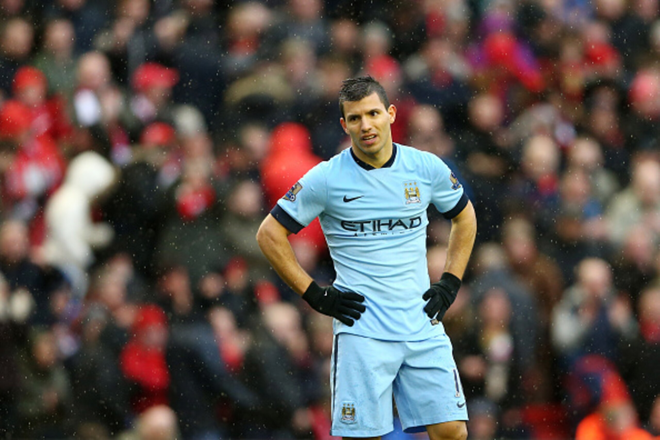 LIVERPOOL, ENGLAND - MARCH 01:  A dejected Sergio Aguero of Manchester City looks on following his team's 2-1 defeat during the Barclays Premier League match between Liverpool and Manchester City at Anfield on March 1, 2015 in Liverpool, England.  (Photo 
