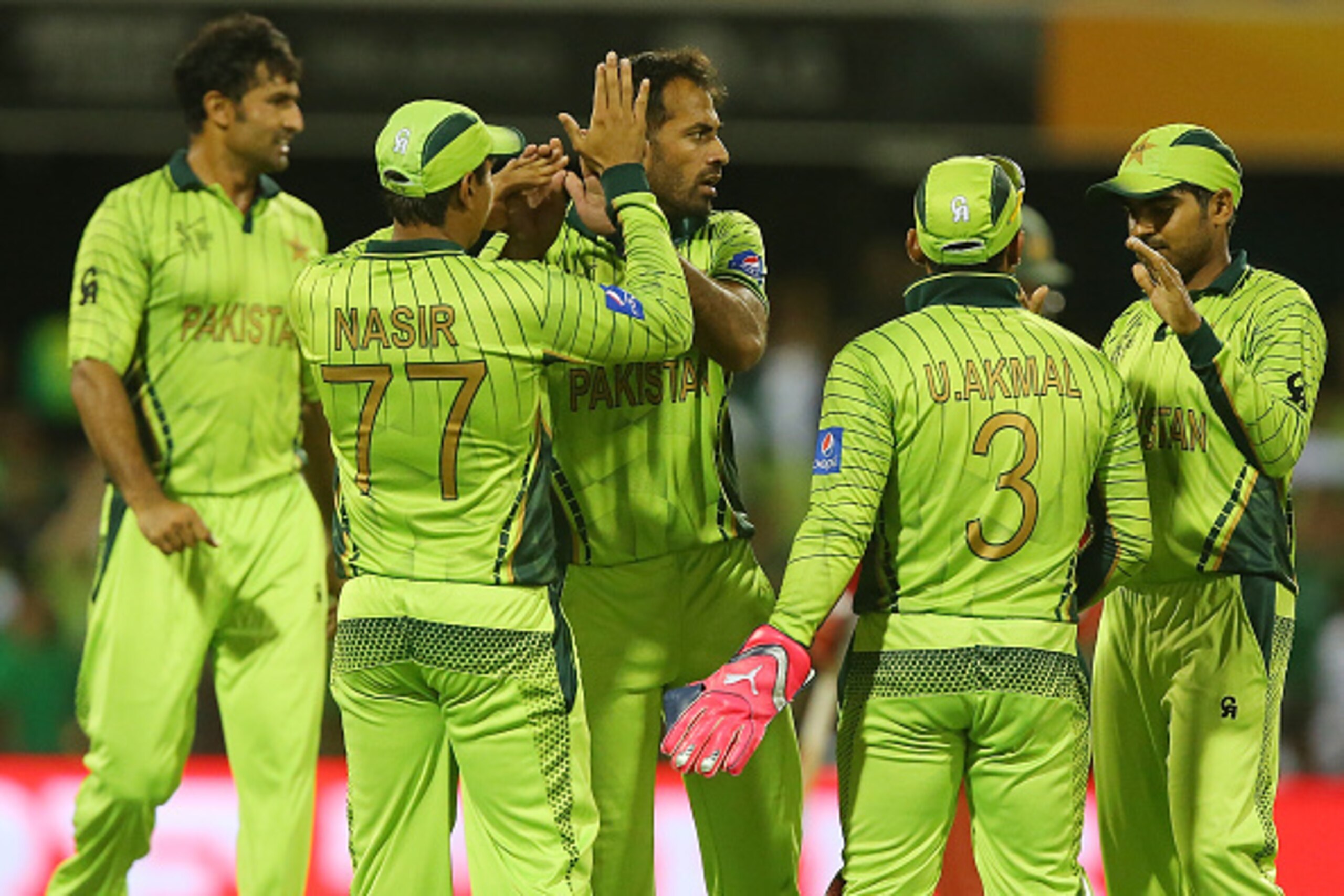 BRISBANE, AUSTRALIA - MARCH 01:  Wahab Riaz of Pakistan celebrates after taking the wicket of Brendan Taylor of Zimbabwe during the 2015 ICC Cricket World Cup match between Pakistan and Zimbabwe at The Gabba on March 1, 2015 in Brisbane, Australia.  (Phot