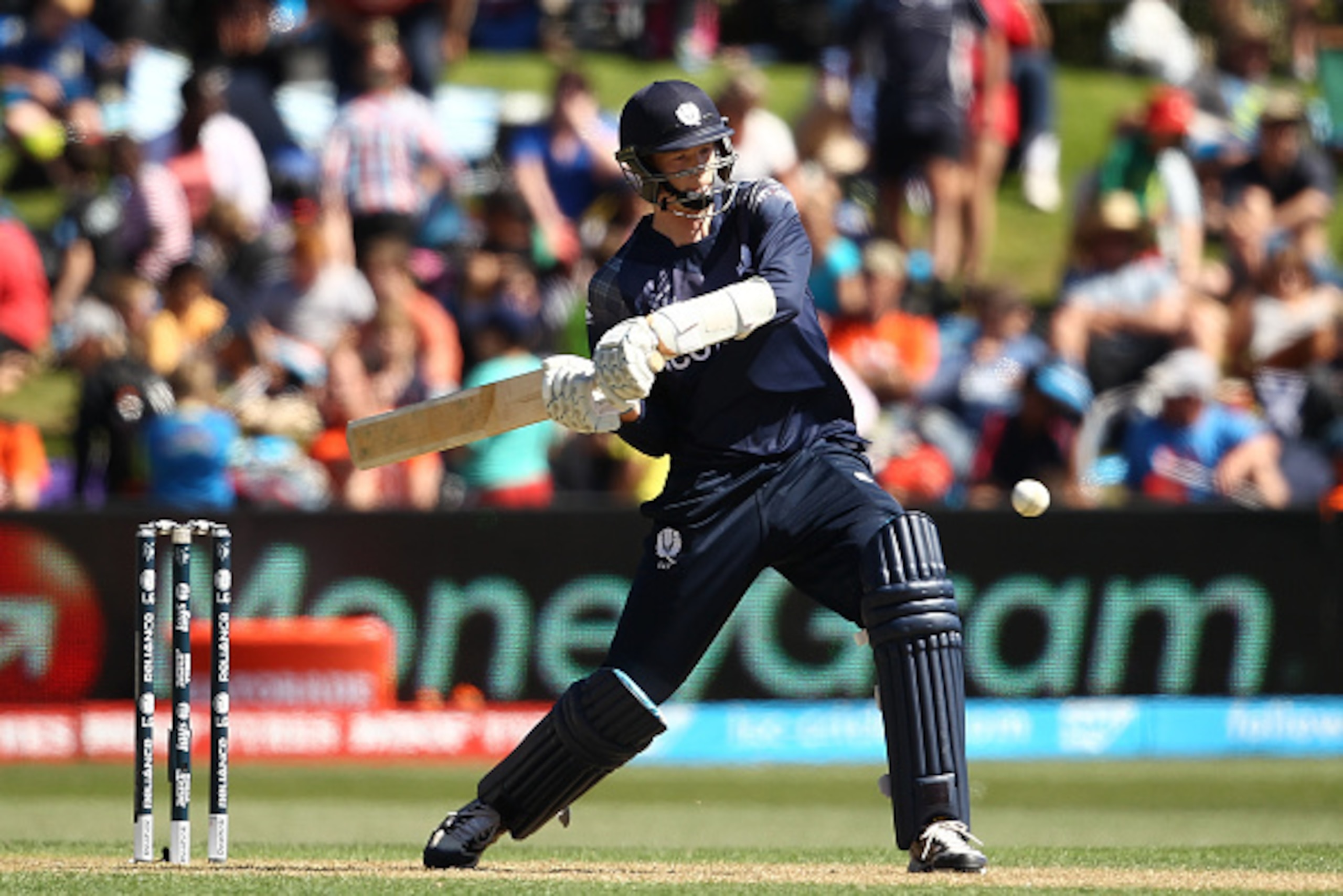 DUNEDIN, NEW ZEALAND - FEBRUARY 26: Alisdair Evans of Scotland bats during the 2015 ICC Cricket World Cup match between Afghanistan and Scotland at University Oval on February 26, 2015 in Dunedin, New Zealand.  (Photo by Martin Hunter/Getty Images)