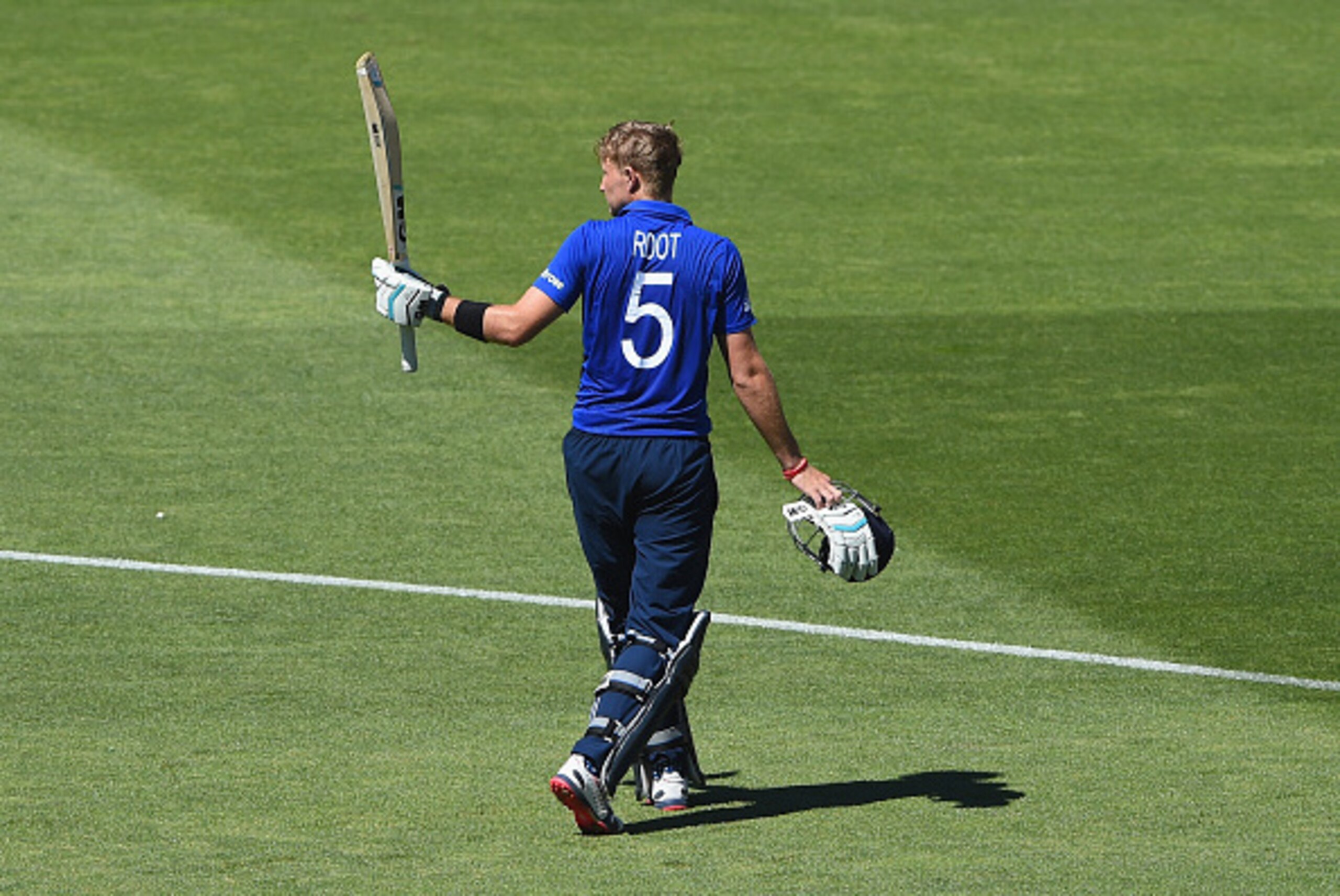 WELLINGTON, NEW ZEALAND - MARCH 01:  Joe Root of England leaves the field after his innings of 121 during the 2015 ICC Cricket World Cup match between England and Sri Lanka at Wellington Regional Stadium on March 1, 2015 in Wellington, New Zealand.  (Phot