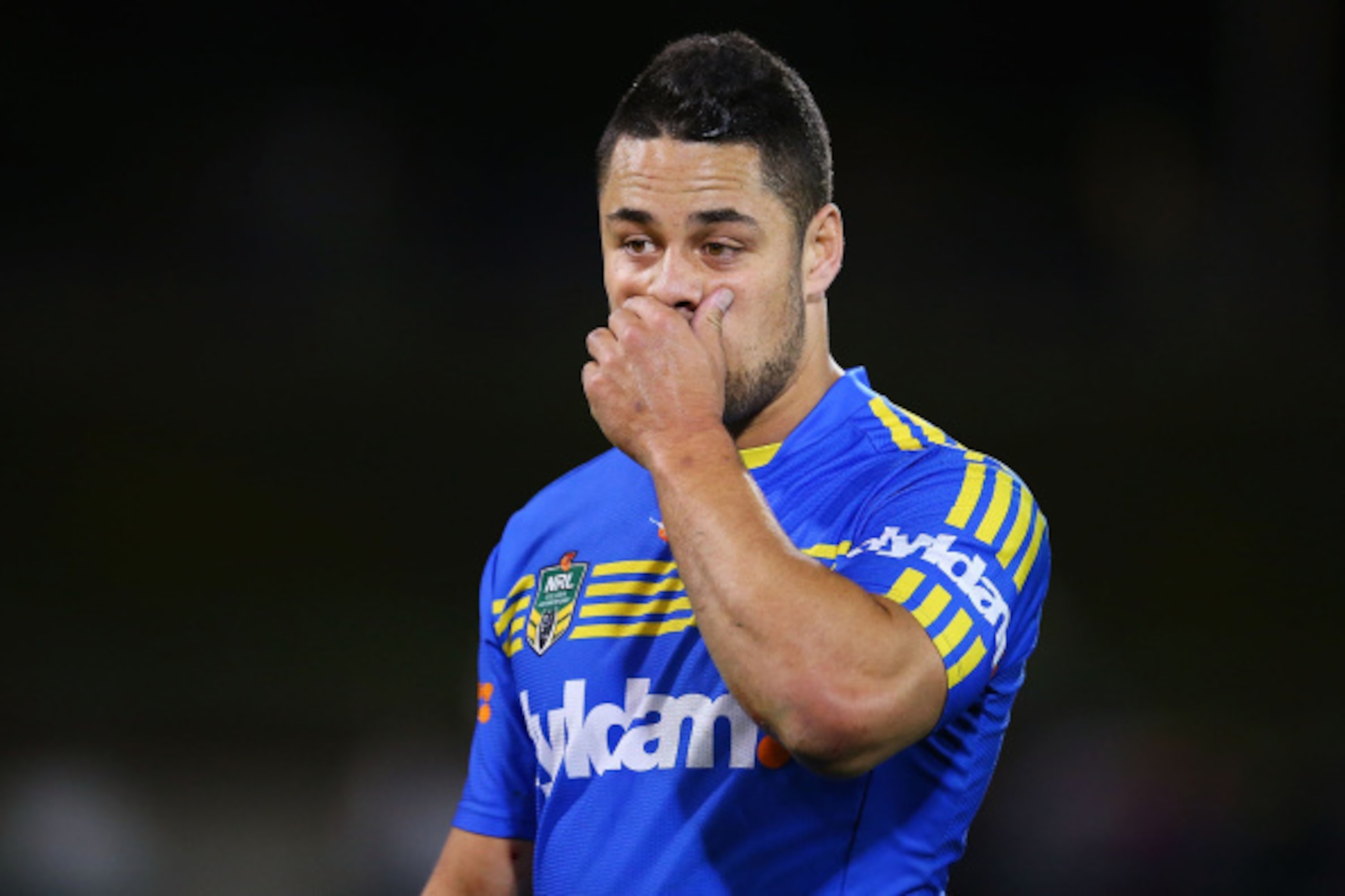 CANBERRA, AUSTRALIA - SEPTEMBER 06: Jarryd Hayne of the Eels shows his dejection at full time during the round 26 NRL match between the Canberra Raiders and the Parramatta Eels at GIO Stadium on September 6, 2014 in Canberra, Australia. (Photo by Brendo CANBERRA, AUSTRALIA - SEPTEMBER 06: Jarryd Hayne of the Eels shows his dejection at full time during the round 26 NRL match between the Canberra Raiders and the Parramatta Eels at GIO Stadium on September 6, 2014 in Canberra, Australia. (Photo by Brendo