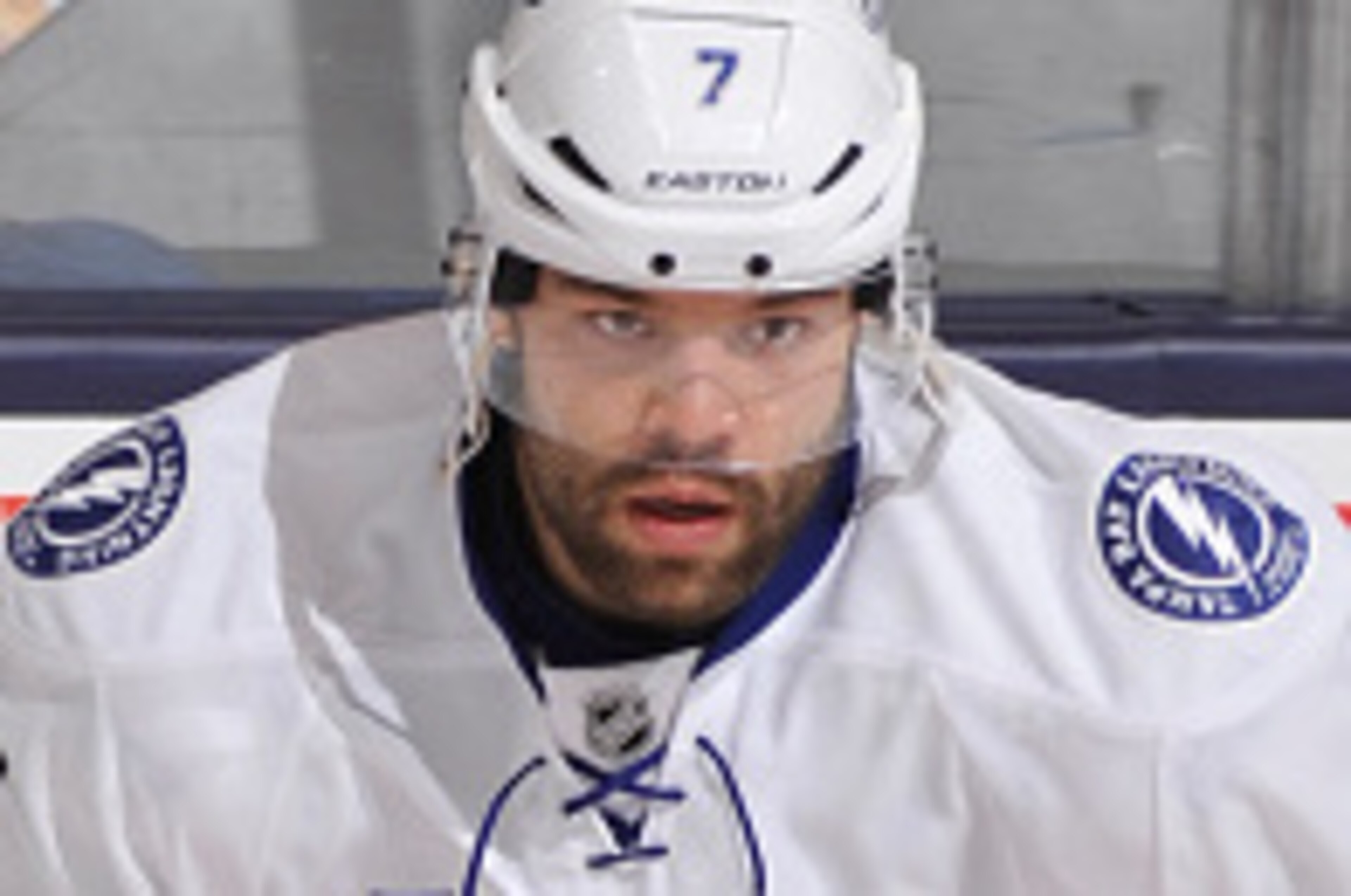 TORONTO, ON - NOVEMBER 20:  Radko Gudas #7 of the Tampa Bay Lightning skates during warm ups prior to NHL game action against the Toronto Maple Leafs November 20, 2014 at the Air Canada Centre in Toronto, Ontario, Canada. (Photo by Graig Abel/NHLI via Get