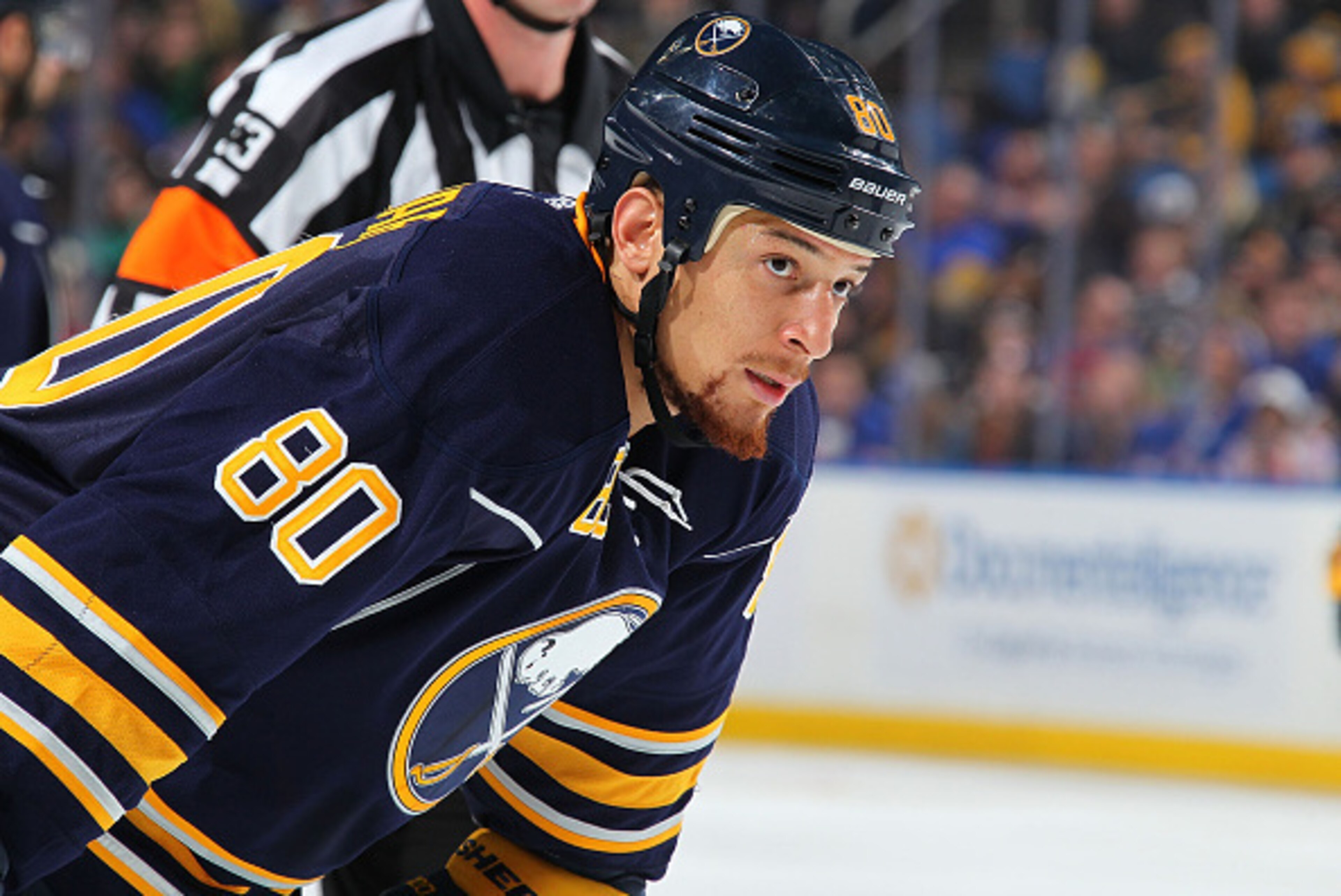 BUFFALO, NY - FEBRUARY 20: Chris Stewart #80 of the Buffalo Sabres prepares for a faceoff against the New York Rangers on February 20, 2015 at the First Niagara Center in Buffalo, New York. (Photo by Bill Wippert/NHLI via Getty Images) BUFFALO, NY - FEBRUARY 20: Chris Stewart #80 of the Buffalo Sabres prepares for a faceoff against the New York Rangers on February 20, 2015 at the First Niagara Center in Buffalo, New York. (Photo by Bill Wippert/NHLI via Getty Images)