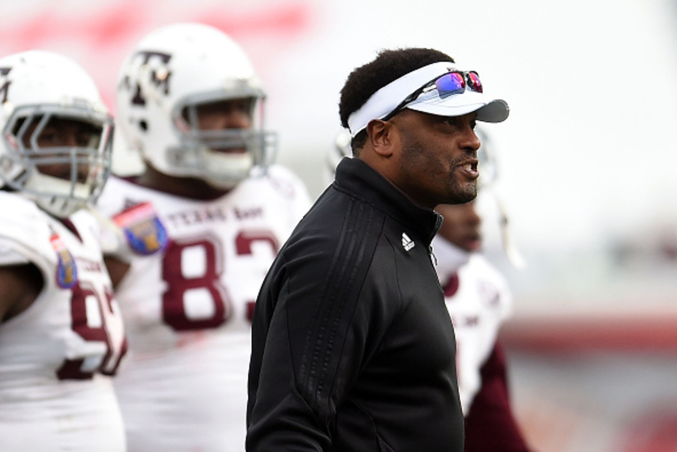 MEMPHIS, TN - DECEMBER 29: Head coach Kevin Sumlin of the Texas A&M Aggies reacts to an official's call during the third quarter of the 56th annual Autozone Liberty Bowl against the West Virginia Mountaineers at Liberty Bowl Memorial Stadium on December MEMPHIS, TN - DECEMBER 29: Head coach Kevin Sumlin of the Texas A&M Aggies reacts to an official's call during the third quarter of the 56th annual Autozone Liberty Bowl against the West Virginia Mountaineers at Liberty Bowl Memorial Stadium on December