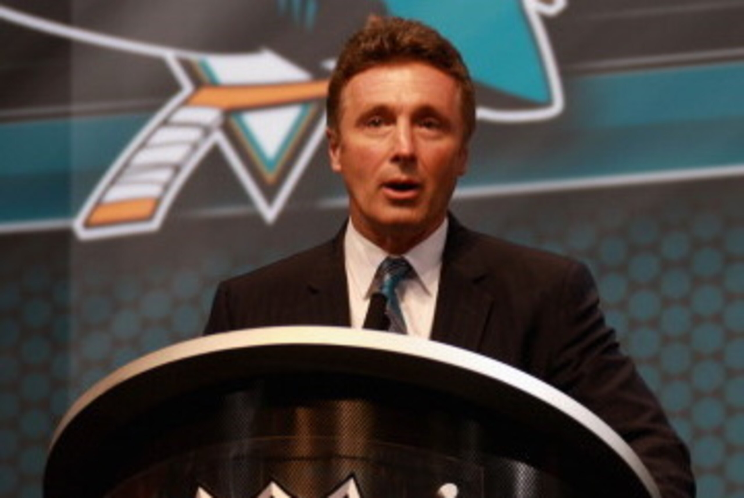 PHILADELPHIA, PA - JUNE 27:  General manager Doug Wilson of the San Jose Sharks speaks at the podium during the 2014 NHL Entry Draft at Wells Fargo Center on June 27, 2014 in Philadelphia, Pennsylvania.  (Photo by Dave Sandford/NHLI via Getty Images)