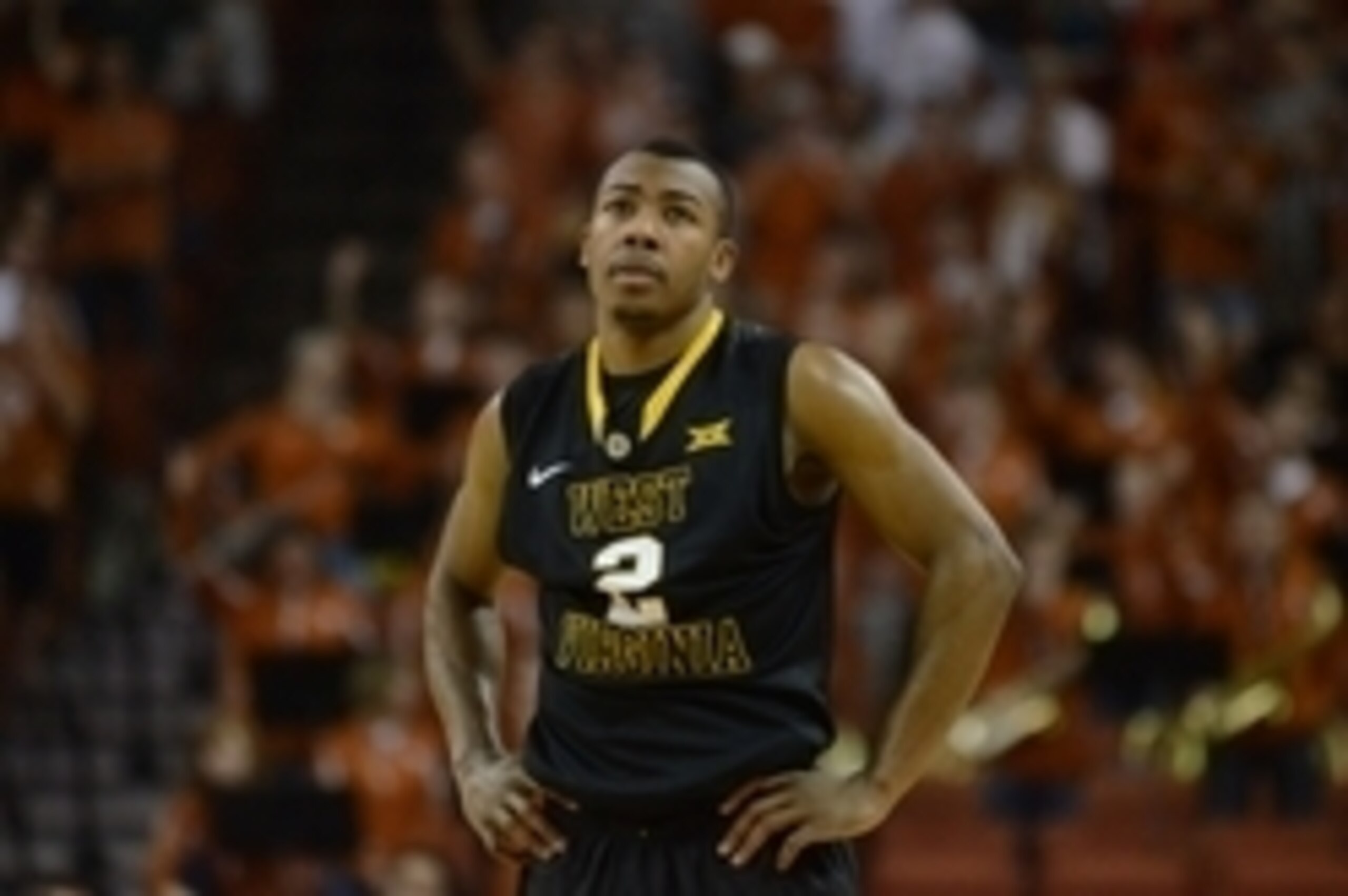 Jan 17, 2015; Austin, TX, USA; West Virginia Mountaineers guard Jevon Carter (2) reacts against the Texas Longhorns during the second half at the Frank Erwin Special Events Center. Texas beat West Virginia 77-50. Mandatory Credit: Brendan Maloney-USA TODA